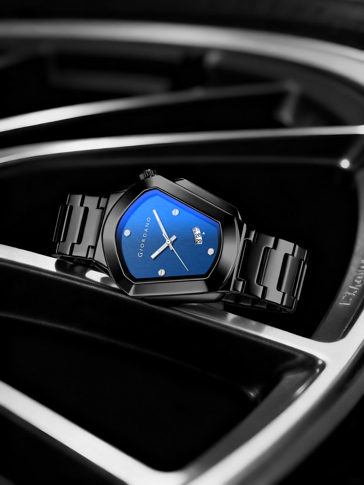 GIORDANO Elegant Analog Watch for Men with Unique Pentagon Dial, Stainless Steel Strap, Date Display, Water Resistant - GZ-50175-22
