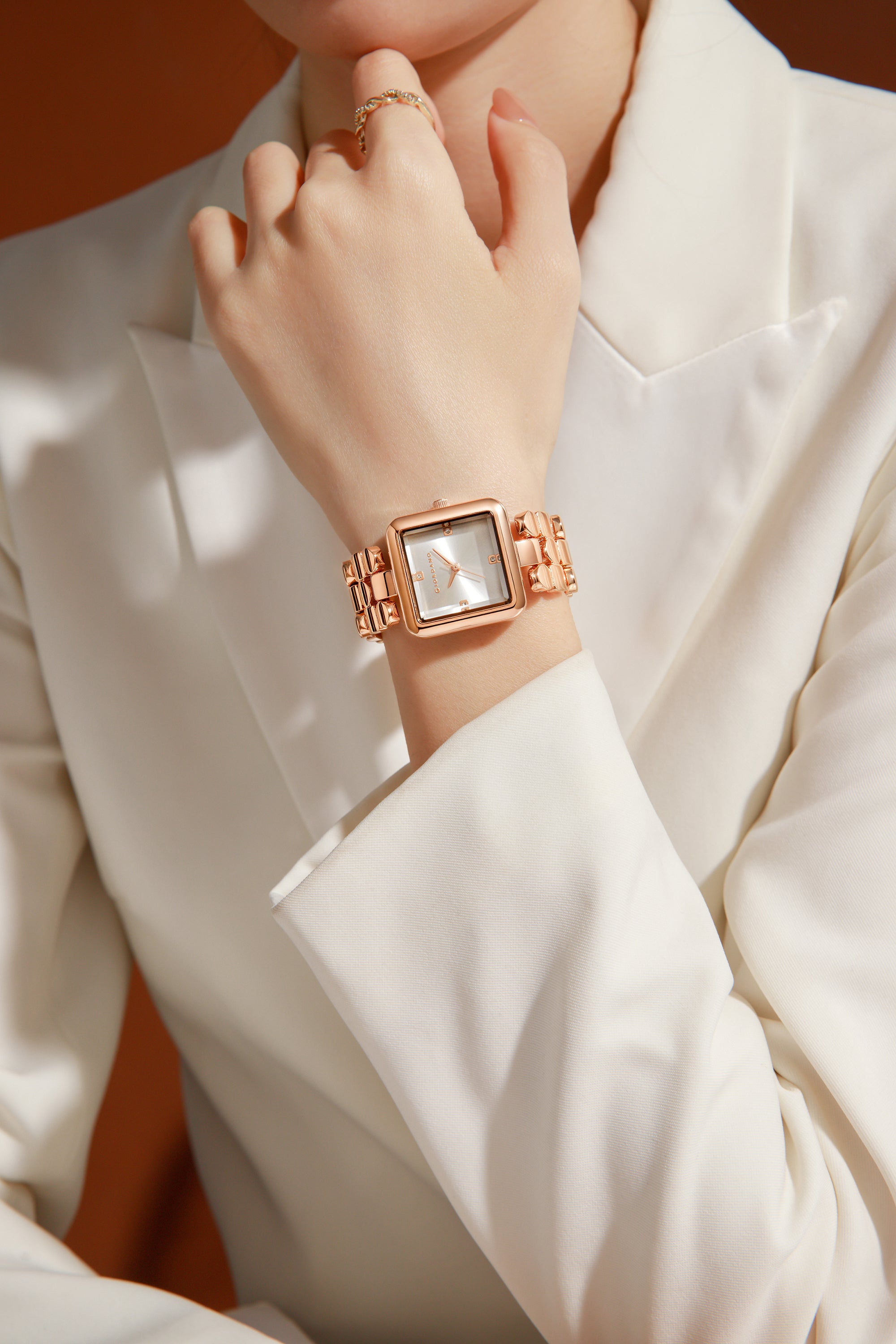 Giordano Square Analog Watch for Women with Gloss Glass Dial, Crystal Markers, Quartz Movement & Stainless Steel Strap - GZ-60134-11