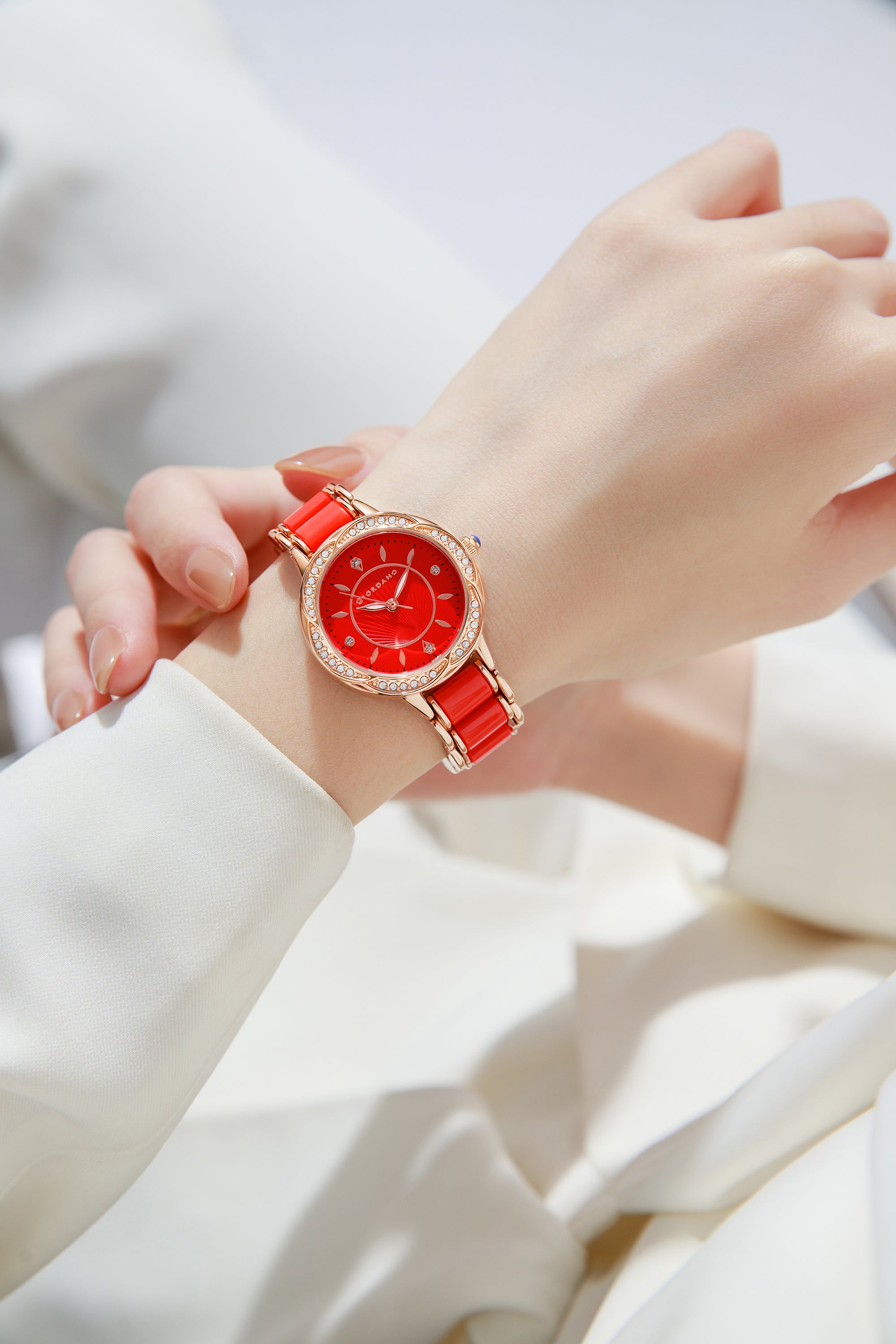 Giordano Flower Case Watch for Women with Crystal-Studded Bezel, Diamond Hour Markers & Dual Tone Stainless Strap - GZ-60095-44