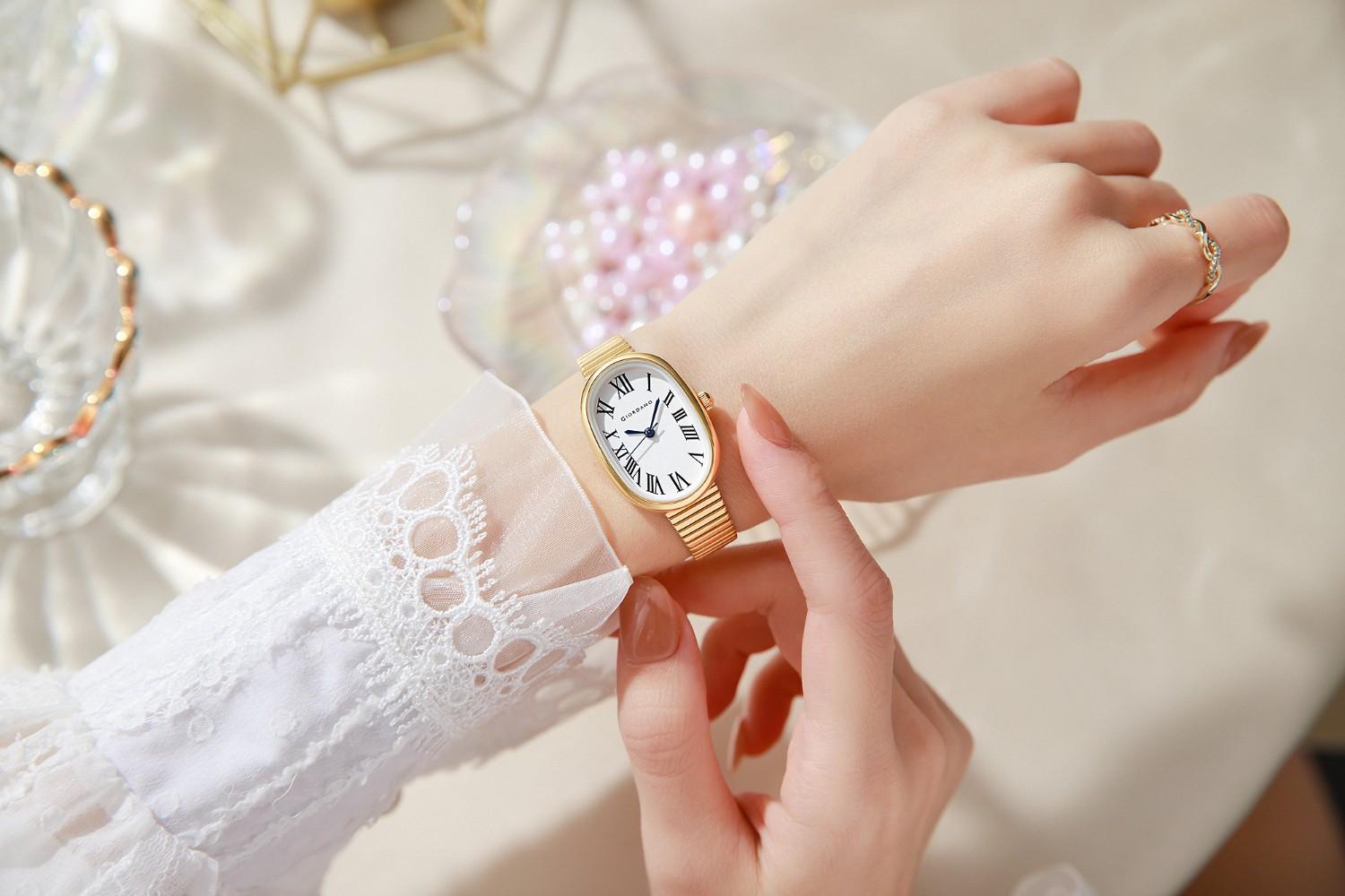 GIORDANO Luxury Analog Watch for Women with Oval Roman Numeral Dial, Stainless Steel Strap, Quartz Movement - GZ-60125-11