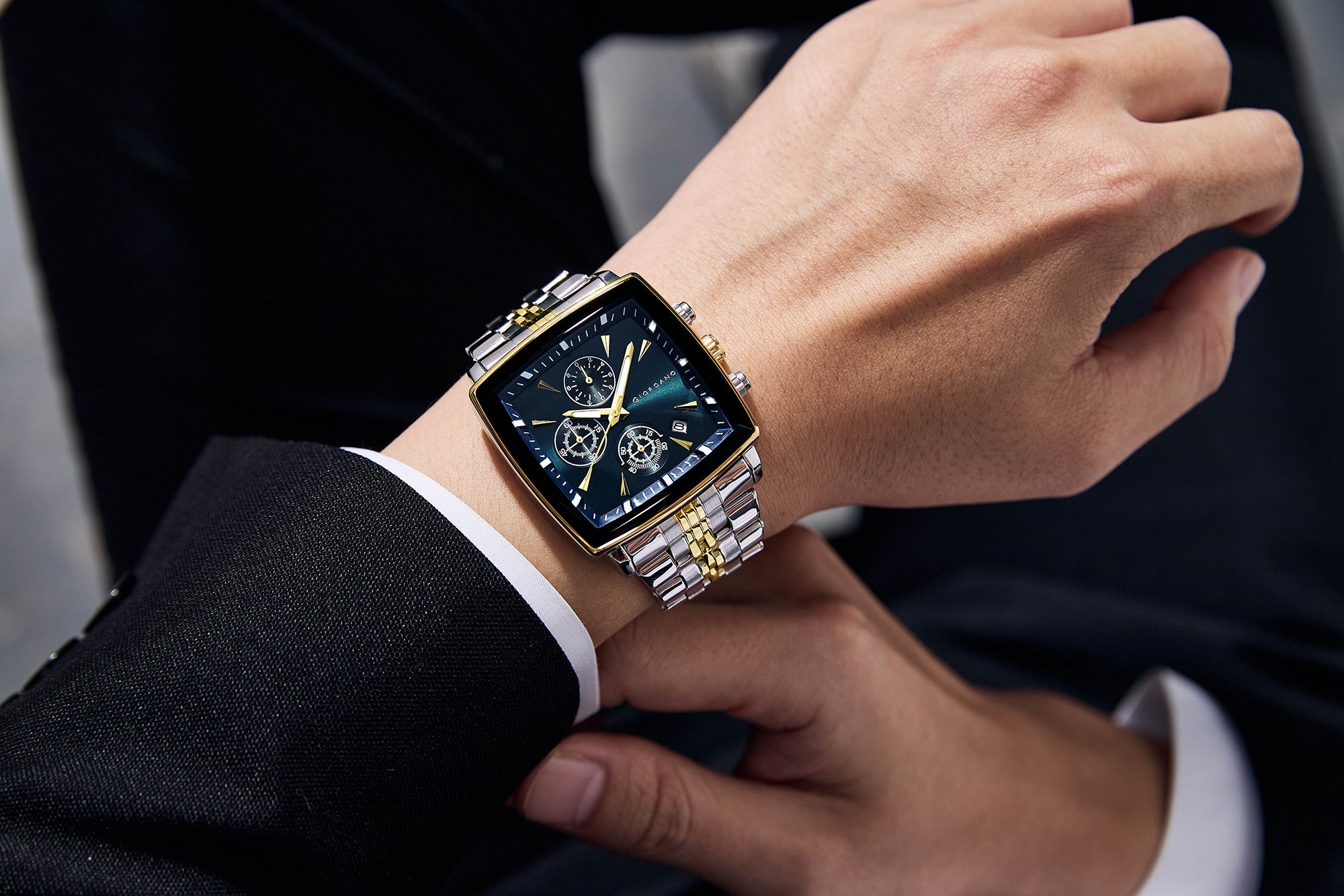 Giordano Multi Function Watch For Men With Square Blue Dial, Stainless Steel Strap And Date Display GZ-50138-44