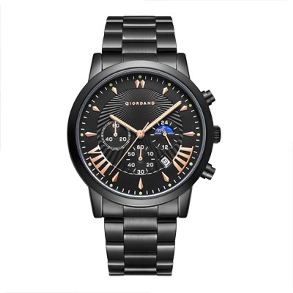 Giordano Black  Stylish Multifunctional Watch for Men with Roman Indices and Stainless Steel Strap  GZ-50056-33A
