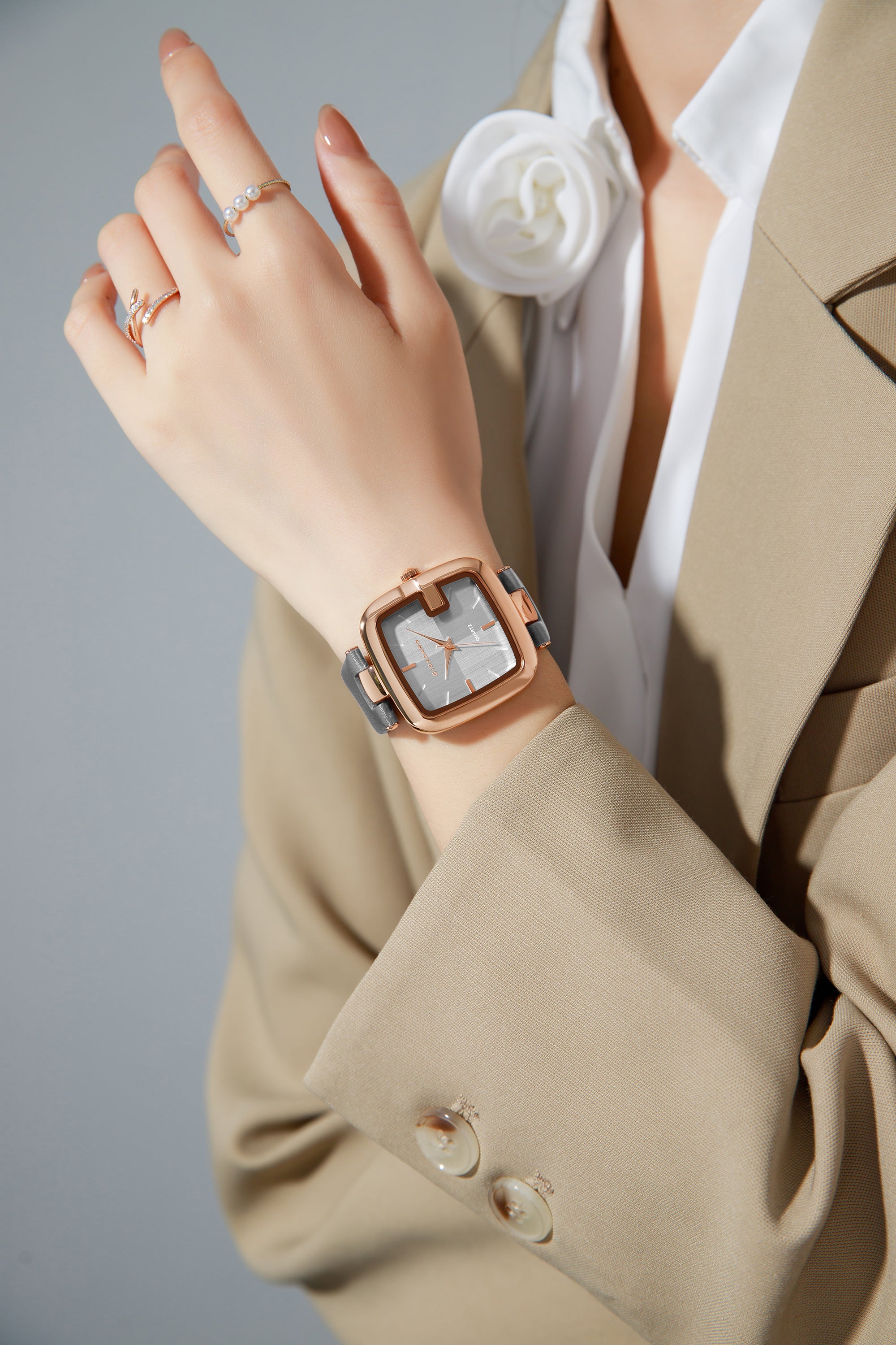 Giordano Monogram Watch for Women Square Dial with Leather Strap Fashionable Design, Water Resistant Quartz Analog – Perfect for Casual & Office Wear GZ-60089-05