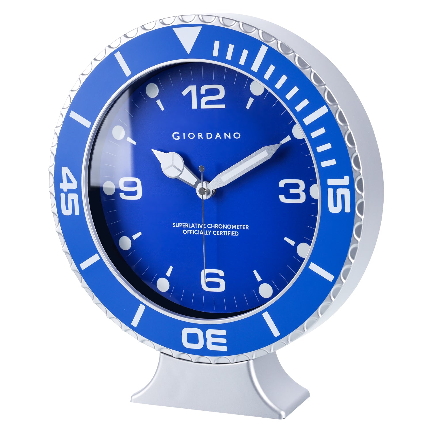 Giordano Wall Clock, Silent Sweep Non-Ticking Quartz Movement, Blue Dial, Blue Diver Style Bezel, Plastic Frame - GDCLTM2026BLU