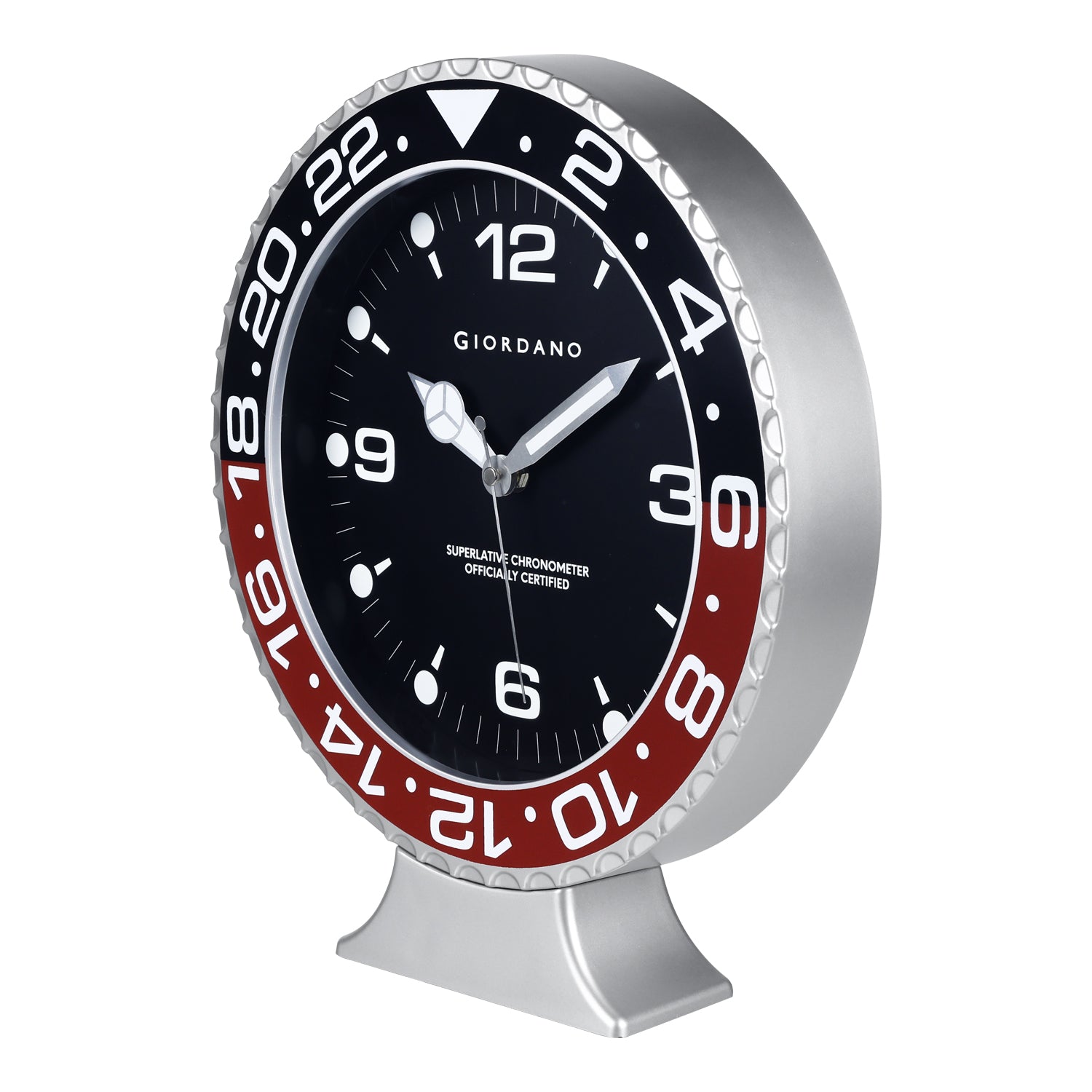 Giordano Wall Clock, Silent Sweep Non-Ticking Quartz Movement, Black Dial, Red & Black Diver Style Bezel, Plastic Frame - GDCLTM2026BLKRD
