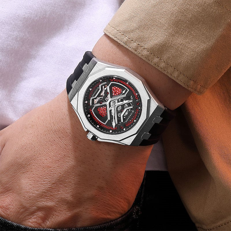 Giordano Red Automatic Unique Watch for Men with Stainless Steel Case, Silicone Strap, Luxury Design & Water Resistant GZ-50125-03