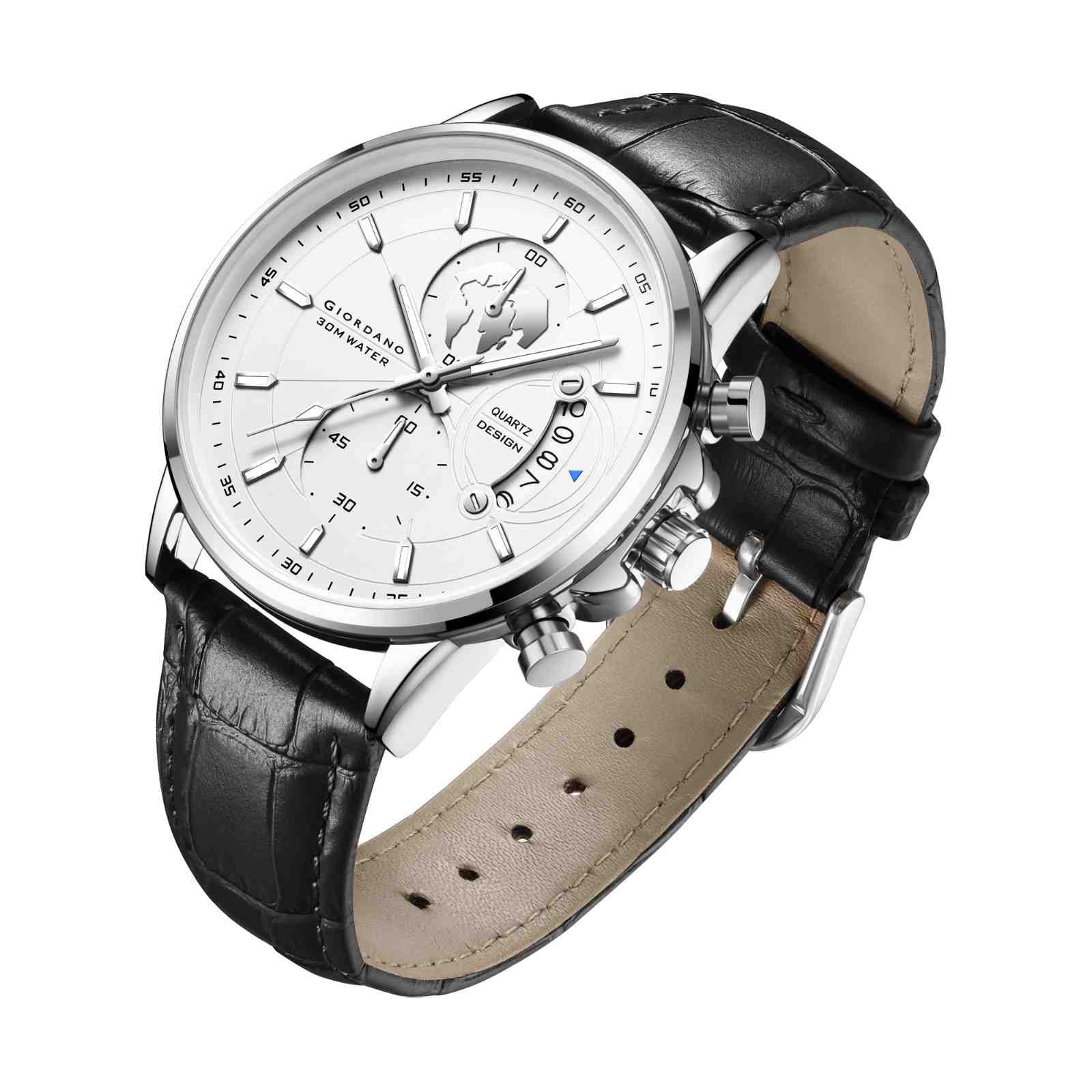 Giordano Mutifunction Watch for Men with Silver Dial, Date Display and Leather Strap GZ-50165-01