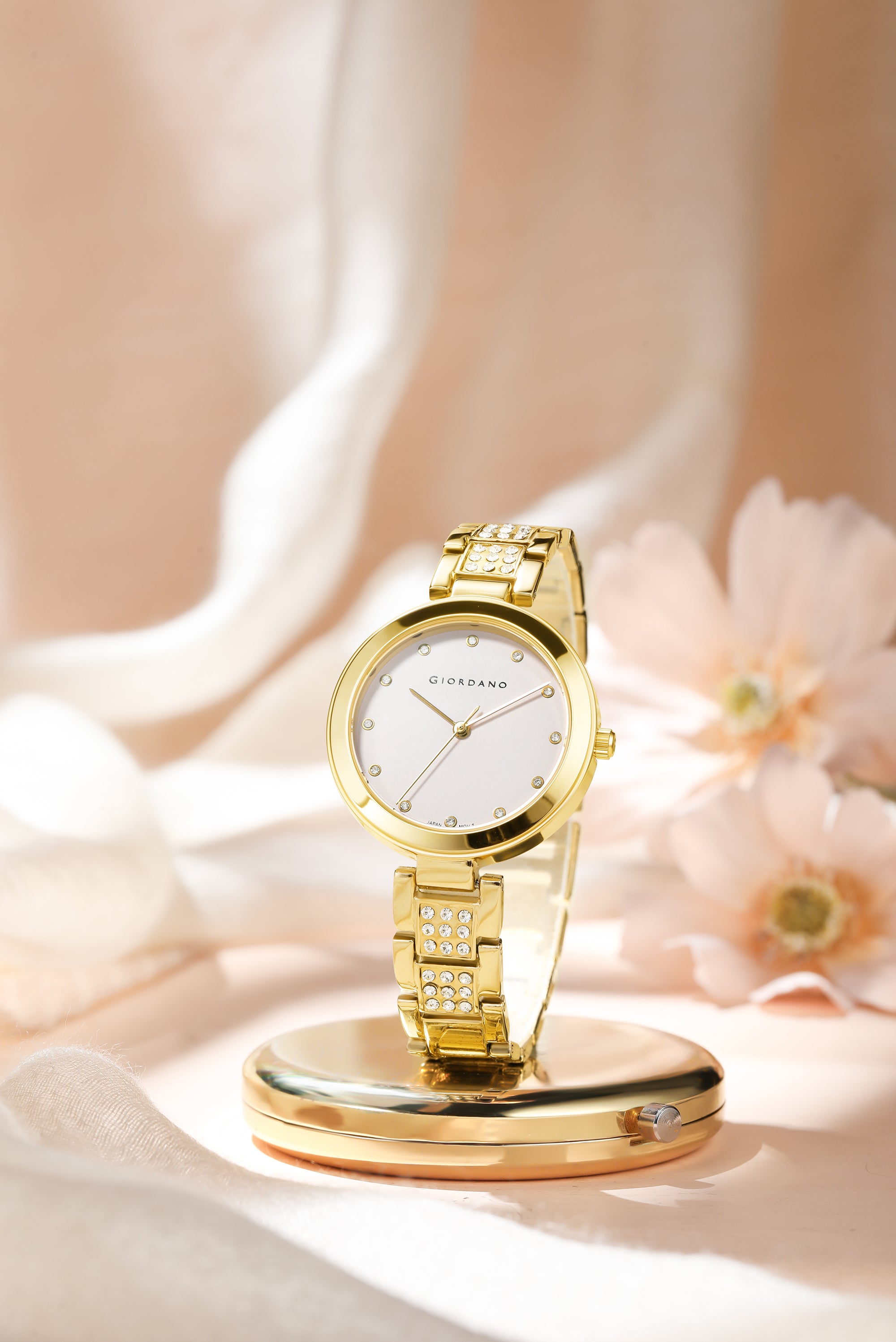 Giordano Eleganza Collection Analog Watch for Women with Crystal-Studded Strap & Diamond Indices - A2037-22