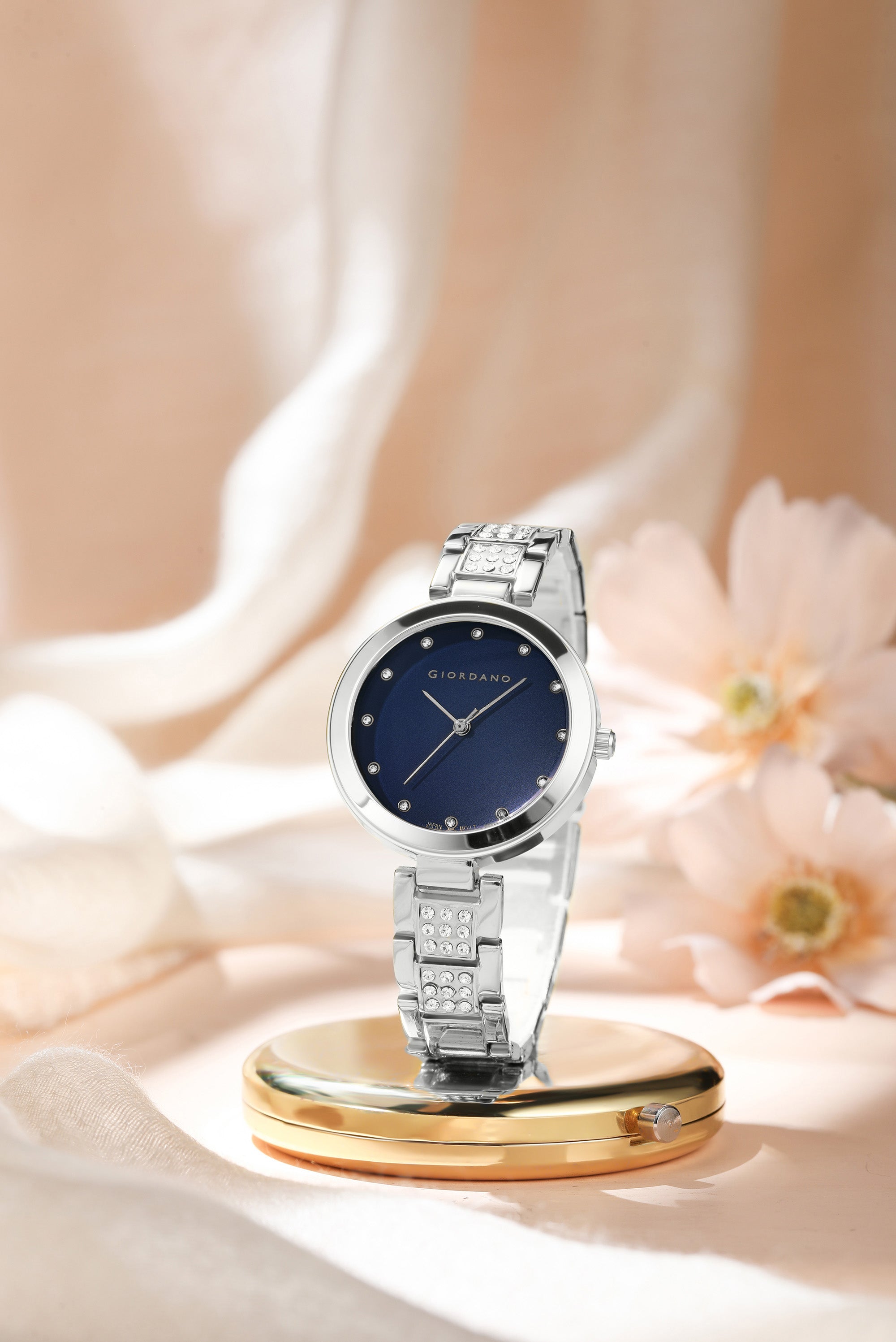 Giordano Eleganza Collection Analog Watch for Women with Crystal-Studded Strap & Diamond Indices - A2037-66