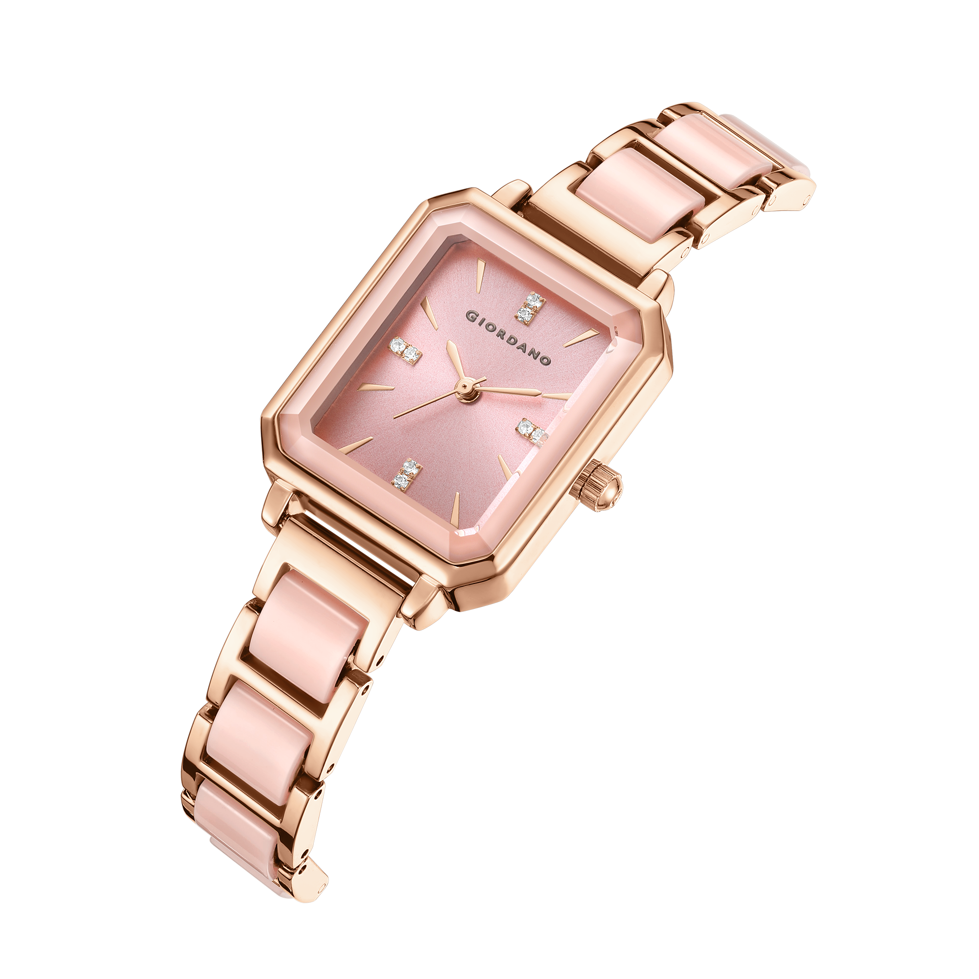 Giordano Classic  Rectangular Dial Watch for women with Crystal Markers and dual tone stainless steel Strap GZ-60101-22