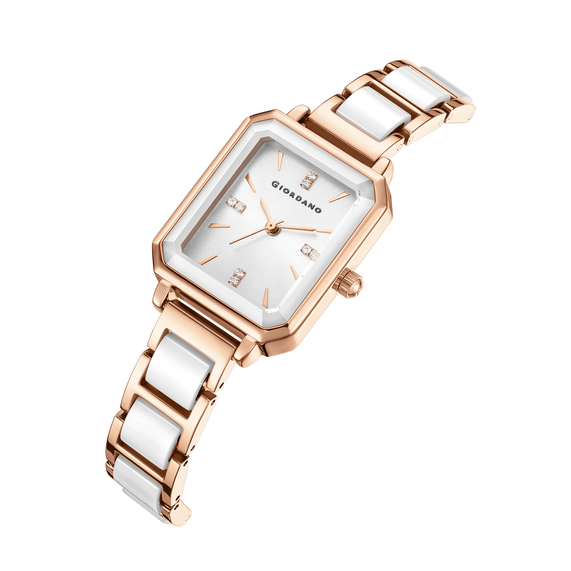 Giordano Classic  Rectangular Dial Watch for women with Crystal Markers and dual tone stainless steel Strap GZ-60101-33