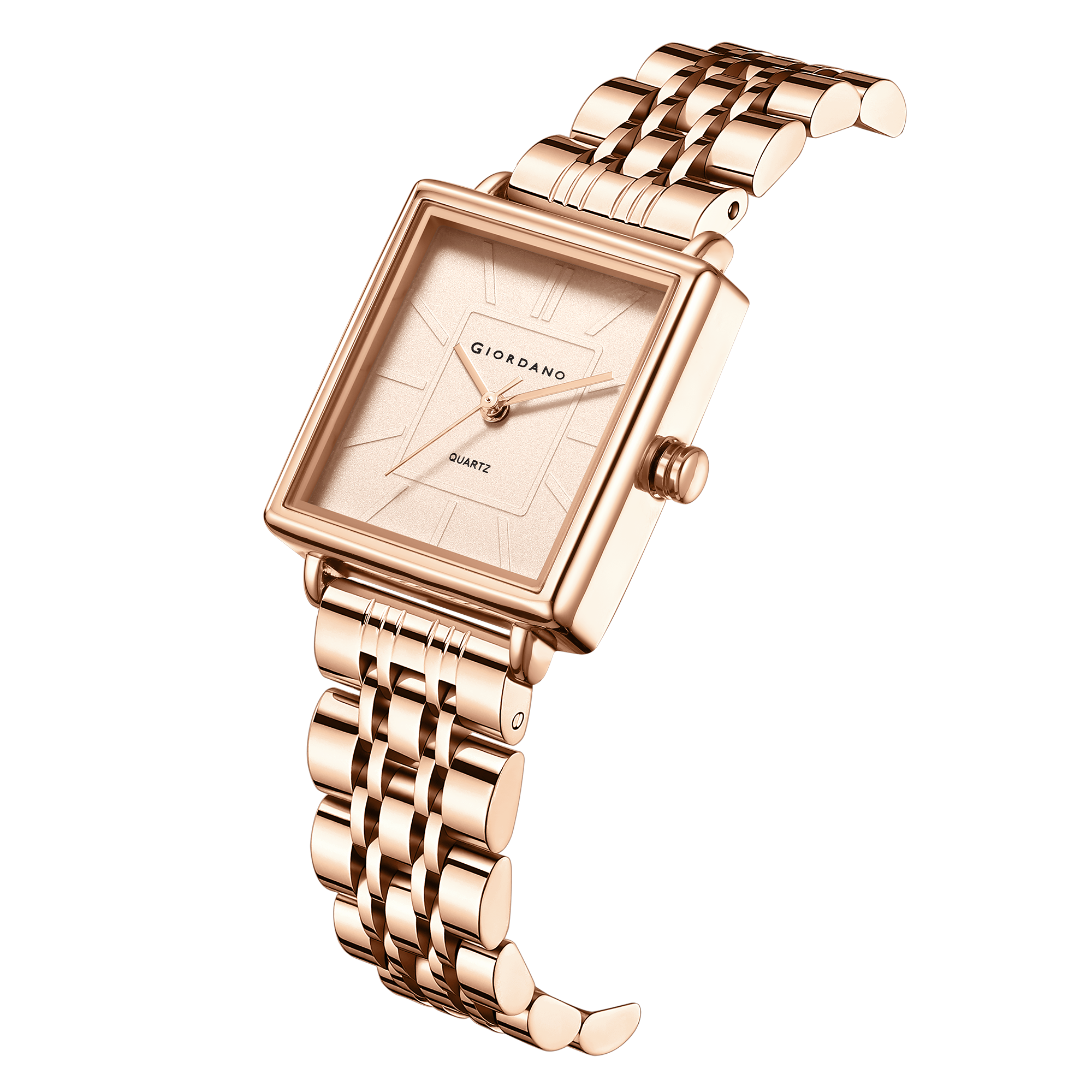 Giordano Rose Gold Analog Quartz Watch Gift Set for Women – 3 Piece Combo with Rose Gold Mother of Pearl Fan Pendant Necklace & Crystal Heart Charm Bangle Bracelet, Fashion Jewelry Set - GZ-60180-22