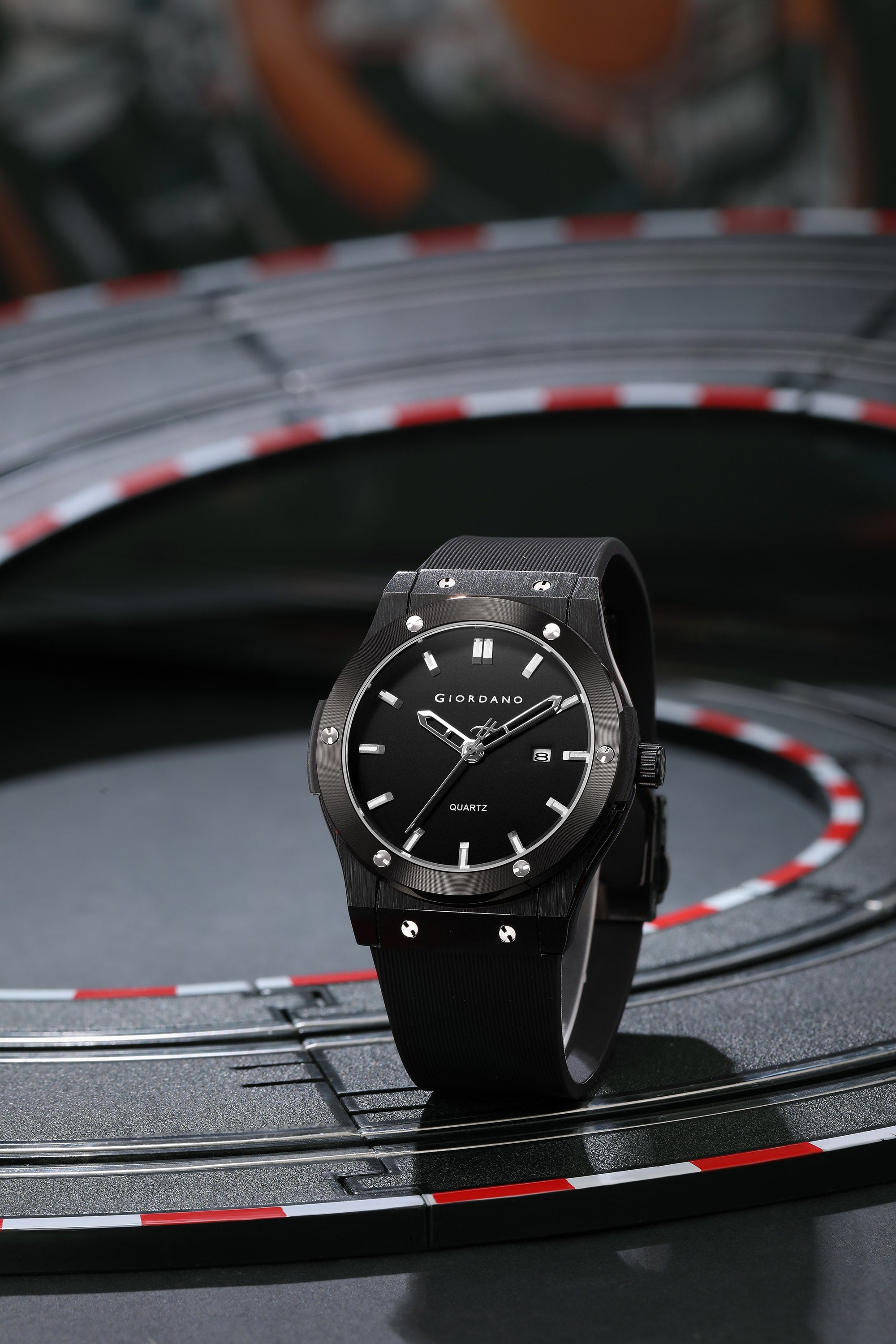 Giordano Analog Watch for Men with Round Black Dial, Date Function, Luminous Hour Markers, Black Textured Silicone Strap - GZ-50208-01