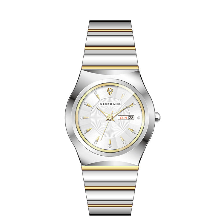Giordano Analog Pair Watch For Unisex With Round Dial, Crystal Indices , Date Display And Stainless Steel Strap GZ-990-SET-22