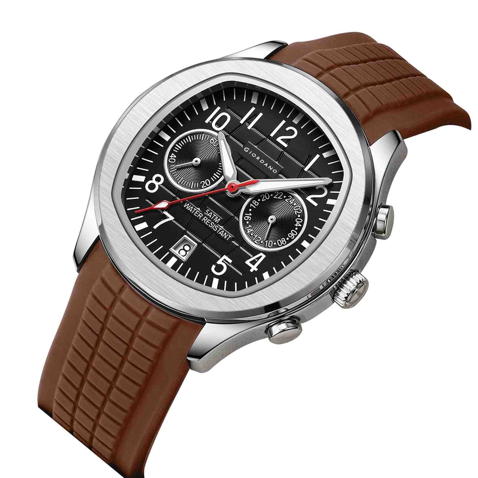 Giordano Two Eyed Multifunction Watch for Men – 50 ATM Water Resistance, Date Display,Textured Dial and Silicon Strap GZ-50158-01