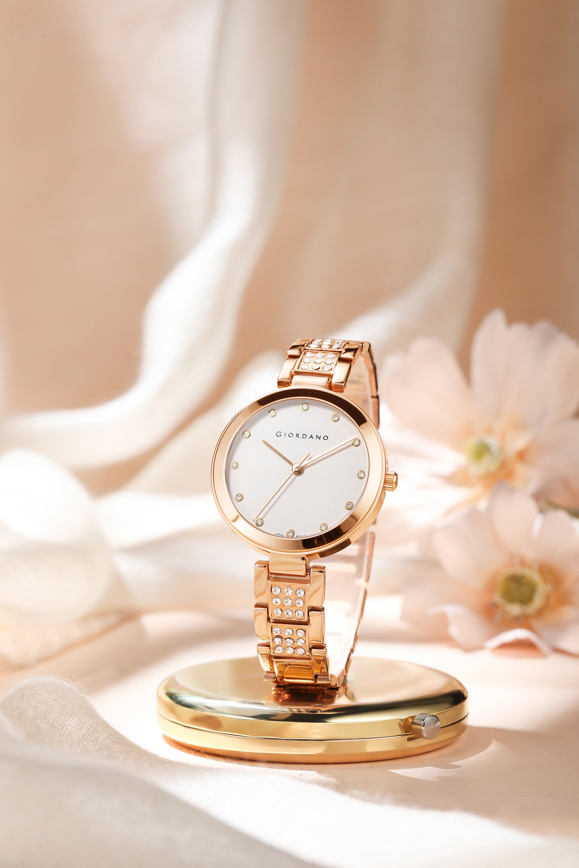 Giordano Eleganza Collection Analog Watch for Women with Crystal-Studded Strap & Diamond Indices - A2037-33