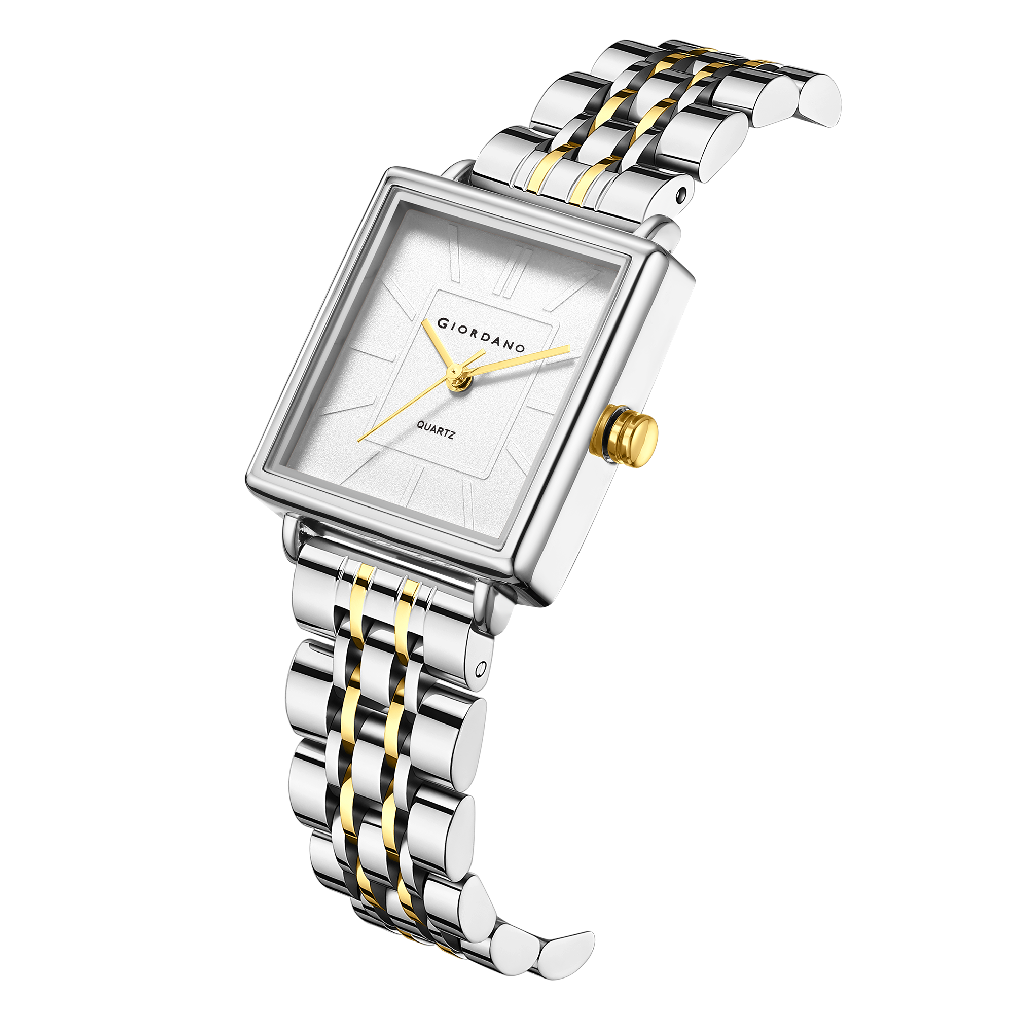 Giordano Silver & Gold Analog Quartz Watch Gift Set for Women – 3 Piece Combo with Rose Gold Mother of Pearl Fan Pendant Necklace & Crystal Heart Charm Bangle Bracelet, Fashion Jewelry Set GZ-60180-33