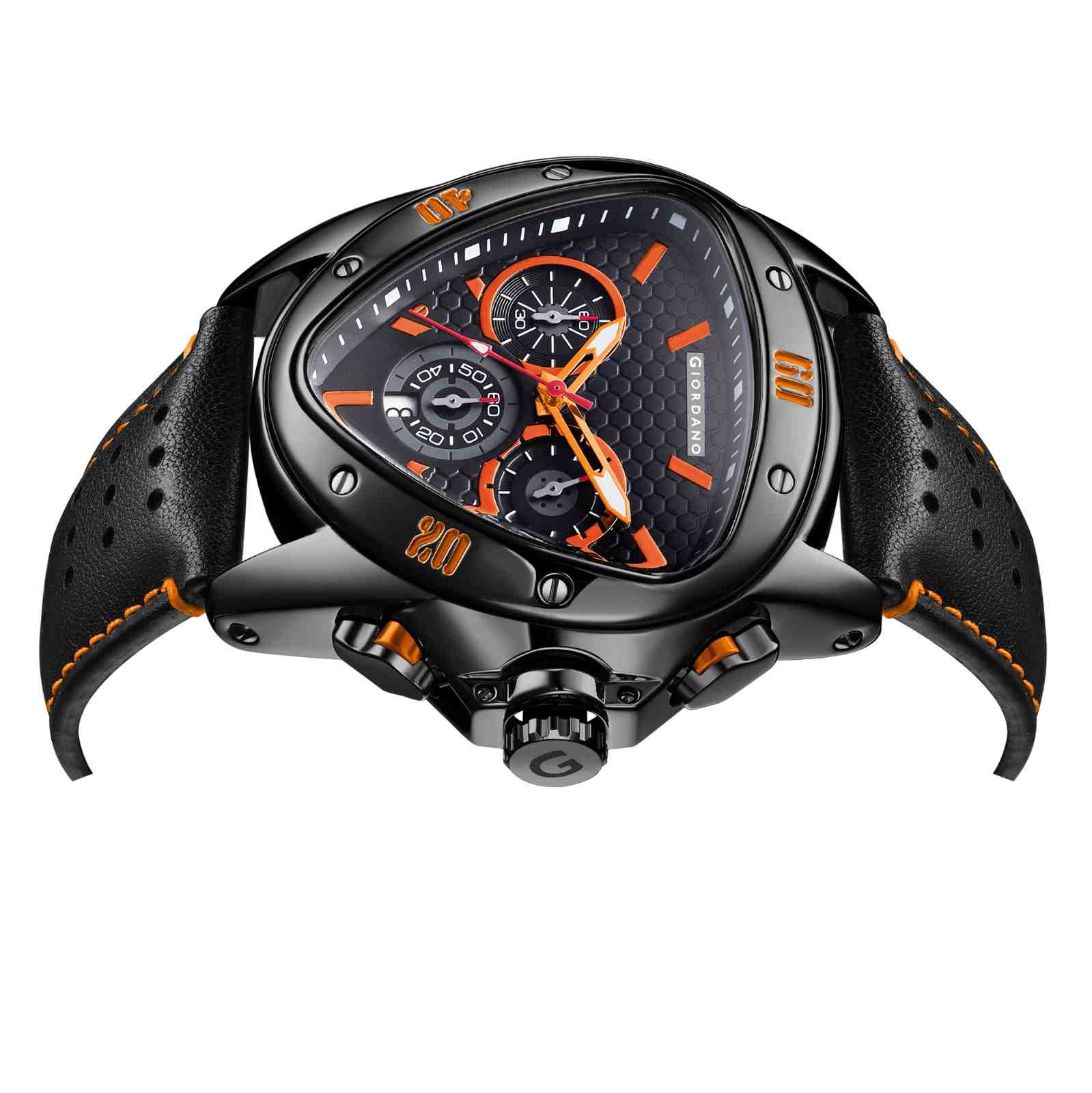 Giordano Multi Function Watch For Men -Unique Triangle Dial, Dual-Date Display With Leather Strap GZ-50132-02