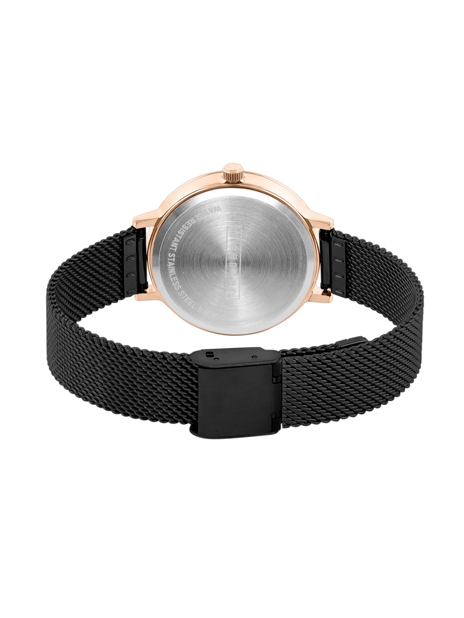 Giordano Analog Watch for Women with Round Black Sunray Dial, Crystal Studded Bezel, Quartz Movement and Black Stainless Steel Mesh Strap A2085-55