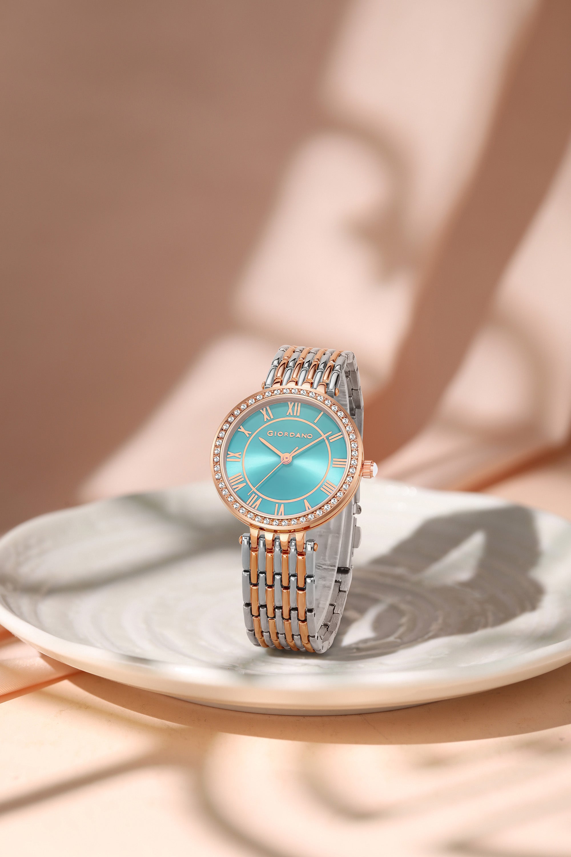 Giordano Eleganza Collection Watch for Women with Stainless Steel Strap and Crystal Embellished Bezel, Roman Numerals-A2083-22C