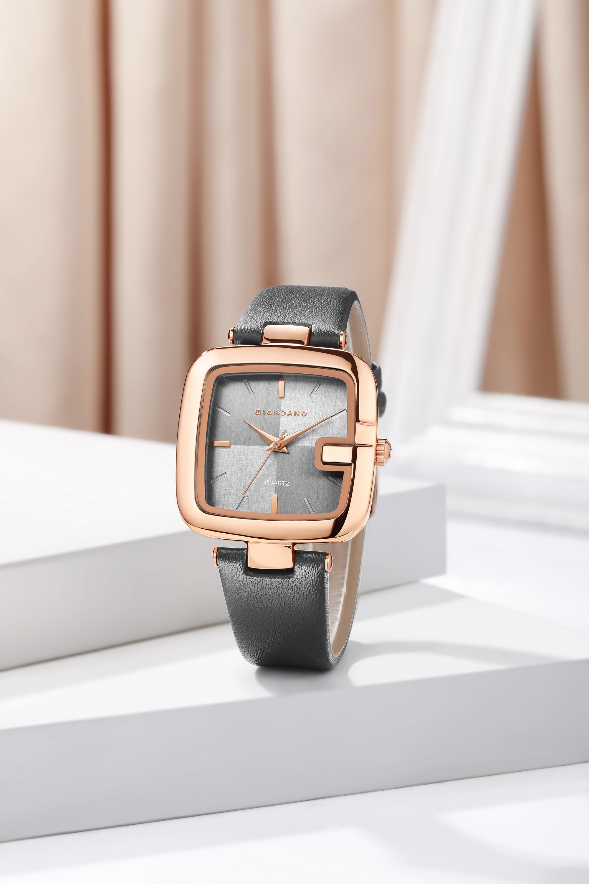 Giordano Monogram Watch for Women Square Dial with Leather Strap Fashionable Design, Water Resistant Quartz Analog – Perfect for Casual & Office Wear GZ-60089-05