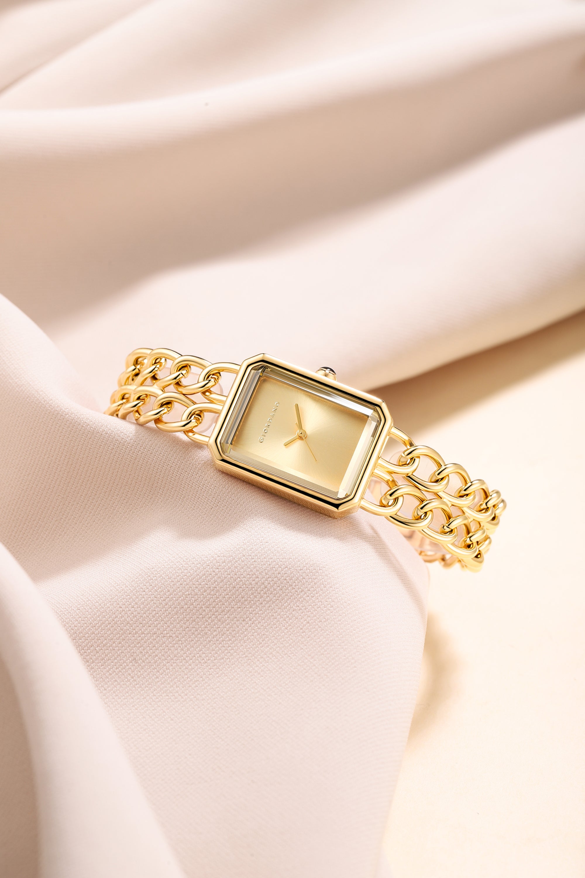 Giordano Elegant Watch for Women with Analog Display, Quartz Movement, Rectangular Case & Stainless Steel Chain Starp - GZ-60128-33