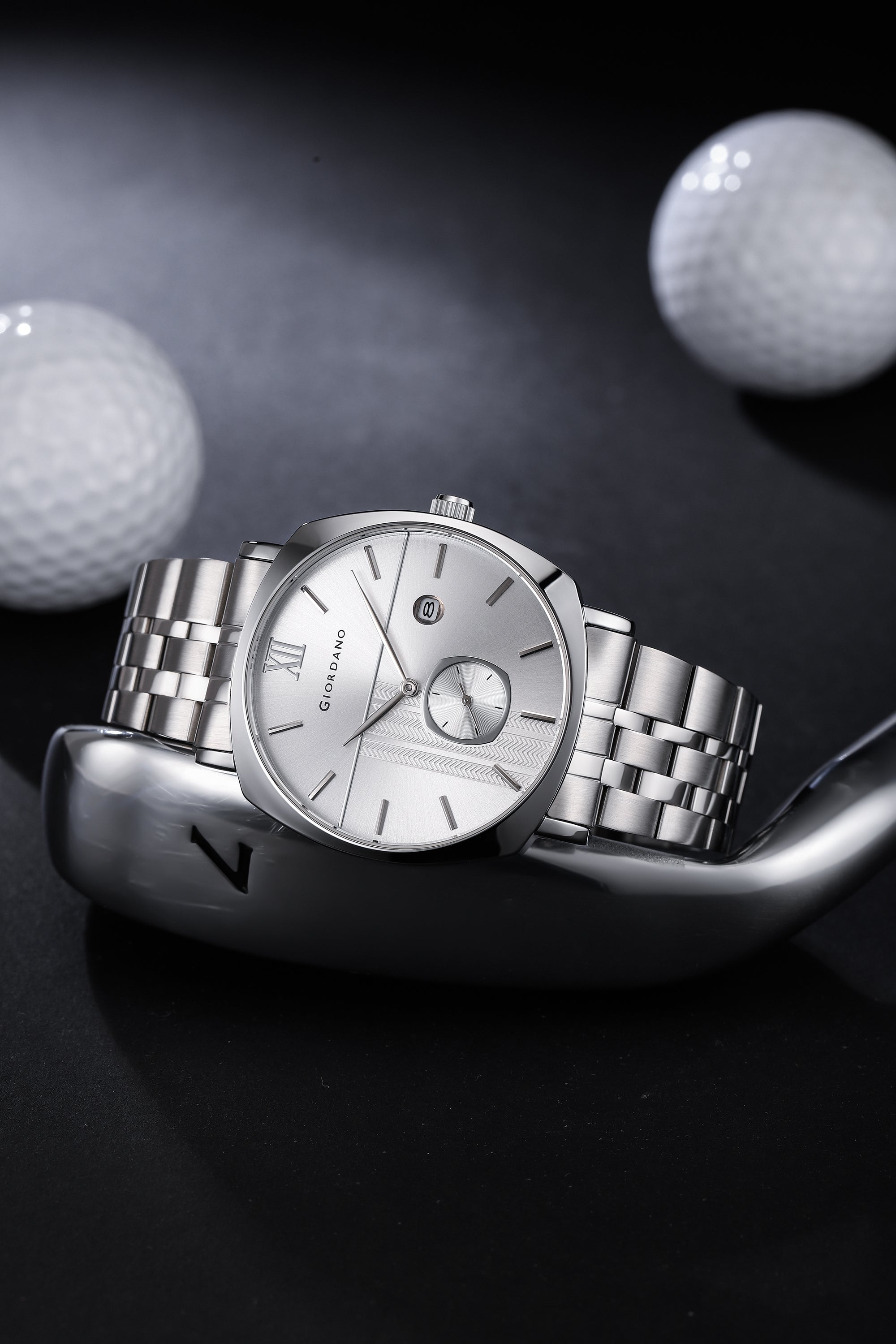 Giordano Analog Quartz Watch for Men with Silver Sunray Patterned Dial, Roman XII & Baton Hour Markers, Small Seconds Sub-Dial, Date Display and Silver Stainless Steel Strap - GZ-50192-11