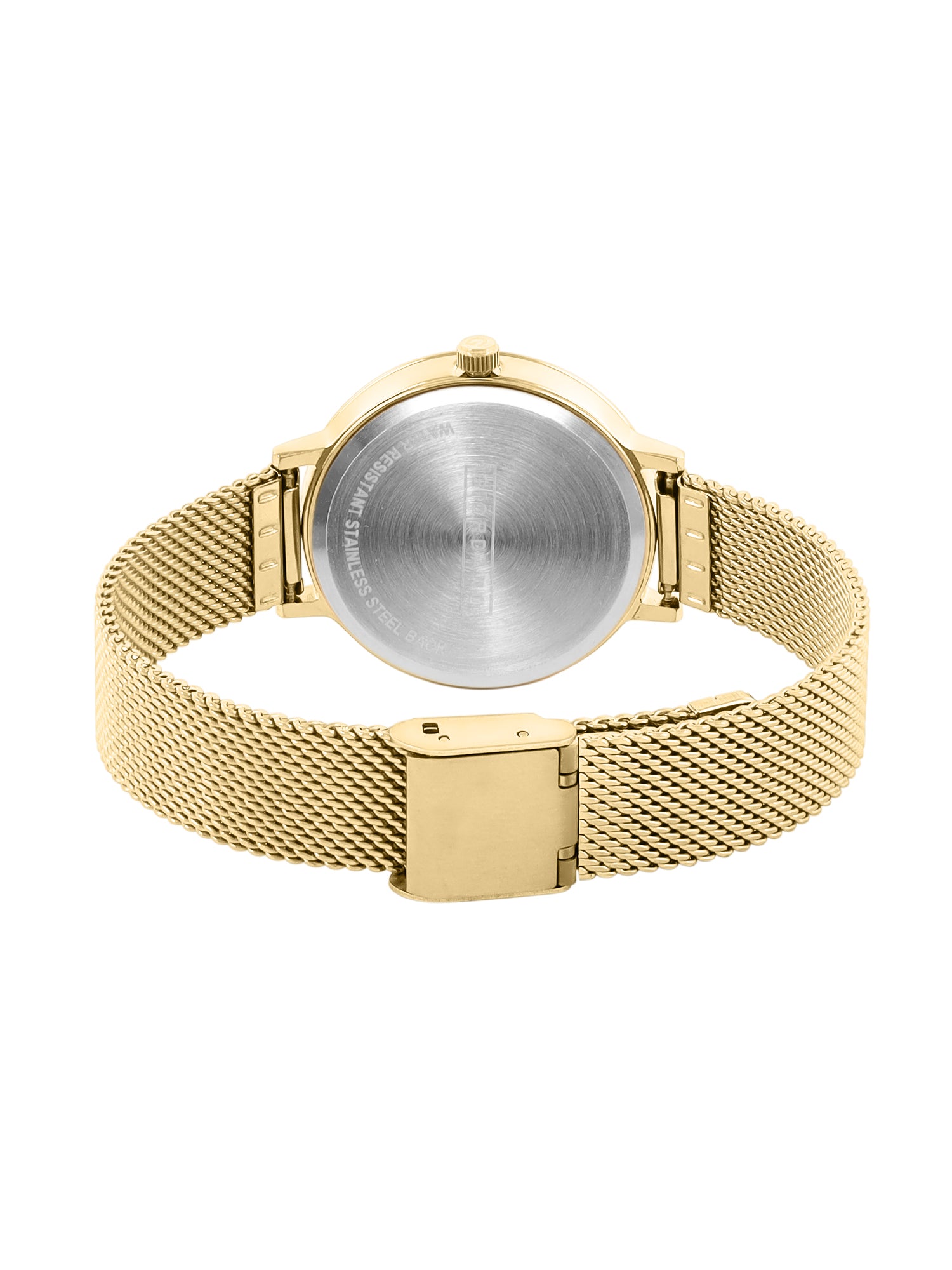 Giordano Analog Watch for Women with Round Gold Sunray Dial, Crystal Studded Bezel, Quartz Movement and Gold Stainless Steel Mesh Strap A2085-44