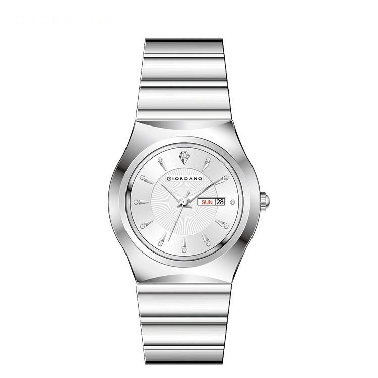 Giordano Analog Pair Watch For Unisex With Round Dial, Crystal Indices , Date Display And Stainless Steel Strap GZ-990-SET-33