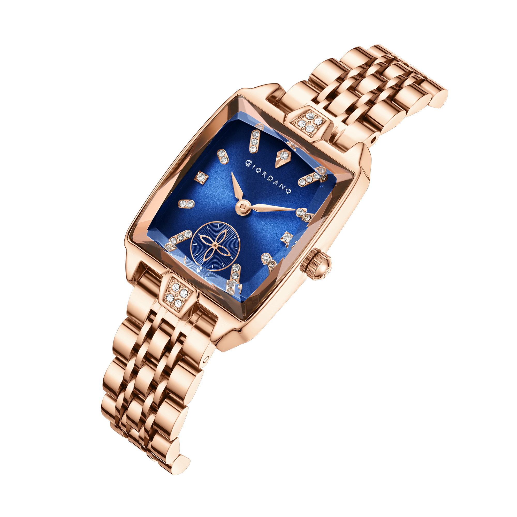 Giordano Analog Watch For Women - Rectangular Dial, Crystal Hour Markers And Rose Gold Stainless Steel Strap GZ-60102-22