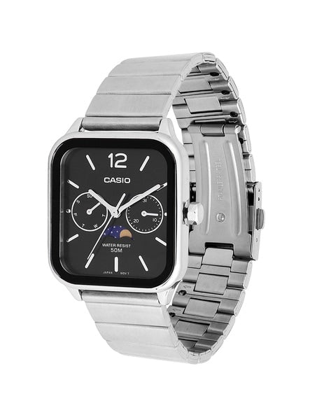 পুরুষদের জন্য জিওর্দানো সিলভার ক্লাসিক স্কয়ার অ্যানালগ ঘড়ি সাথে মুন ফেজ ডিসপ্লে এবং স্টেইনলেস স্টিল স্ট্র্যাপ GZ-50117-11