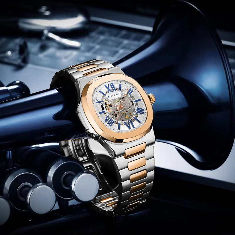 Giordano Dual-Tone Skeleton Automatic Stainless Steel Watch for