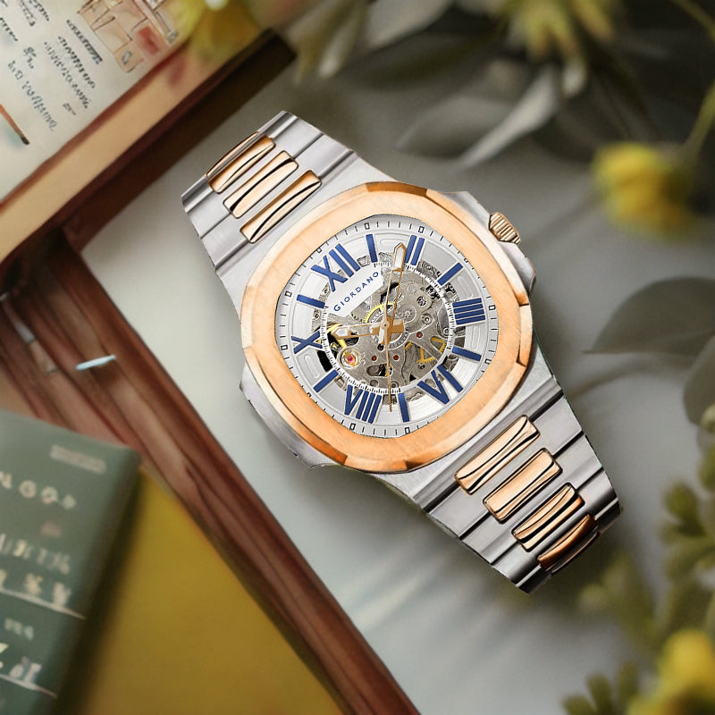 Giordano Dual-Tone Skeleton Automatic Stainless Steel Watch for