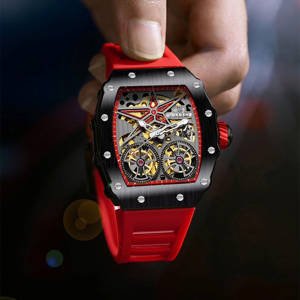 Giordano Luxury Automatic Watch for Men – Mechanical Skeleton Dial, Dual Gear Display,Silicon Strap | GZ-50128-04