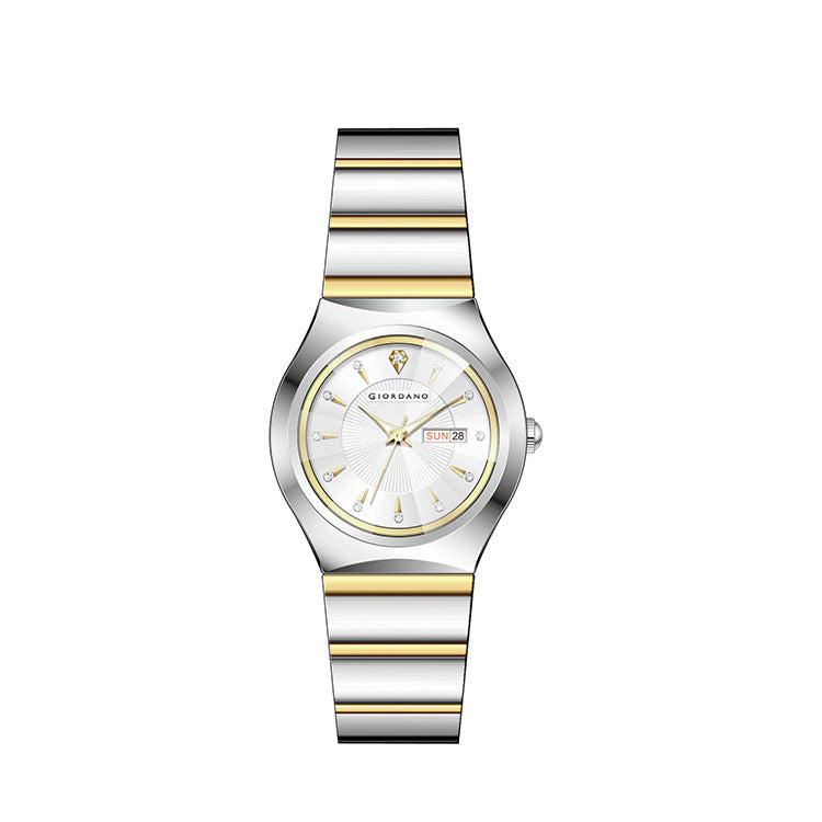 Giordano Analog Pair Watch For Unisex With Round Dial, Crystal Indices , Date Display And Stainless Steel Strap GZ-990-SET-22