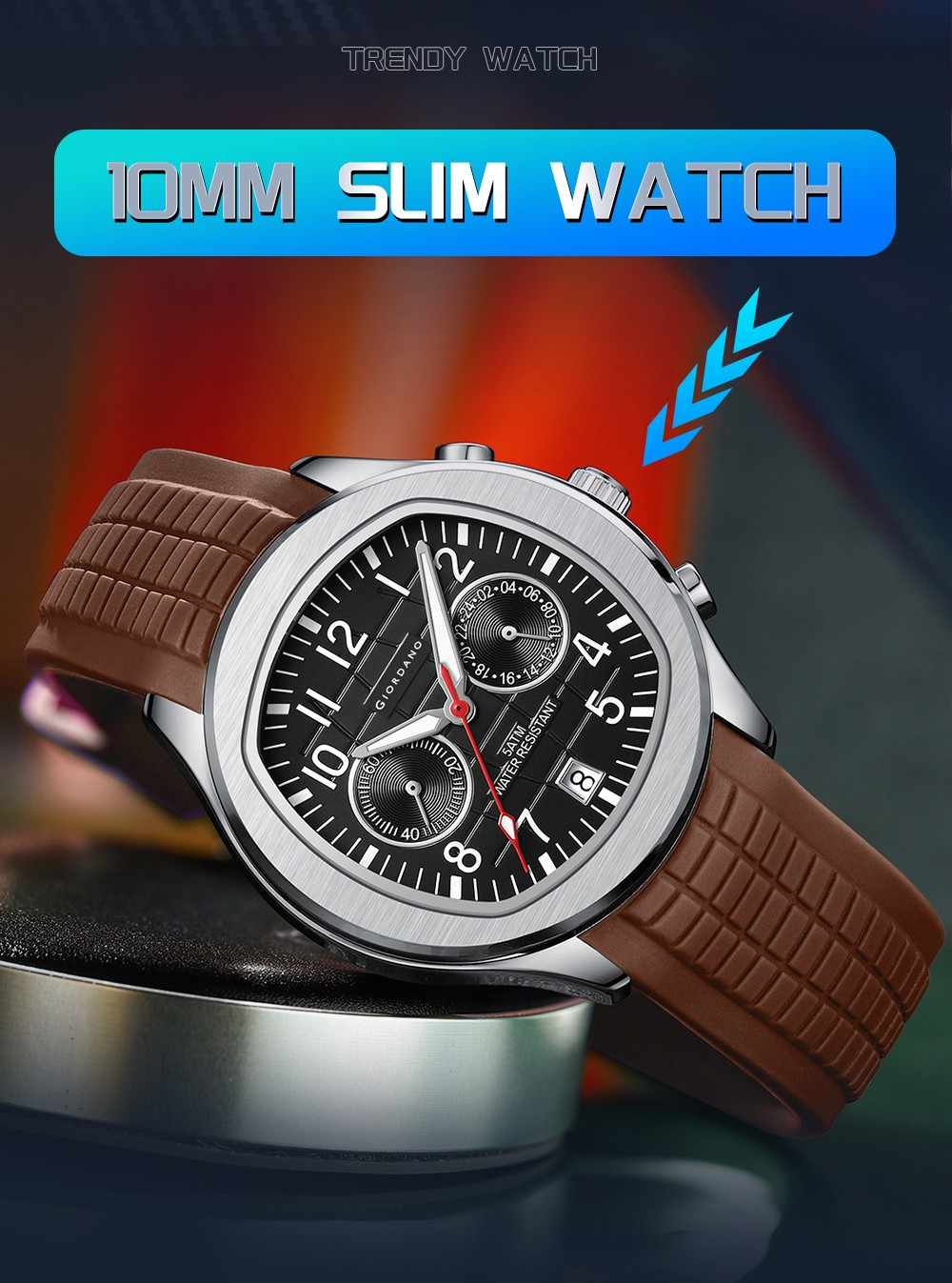 Giordano Two Eyed Multifunction Watch for Men – 50 ATM Water Resistance, Date Display,Textured Dial and Silicon Strap GZ-50158-01