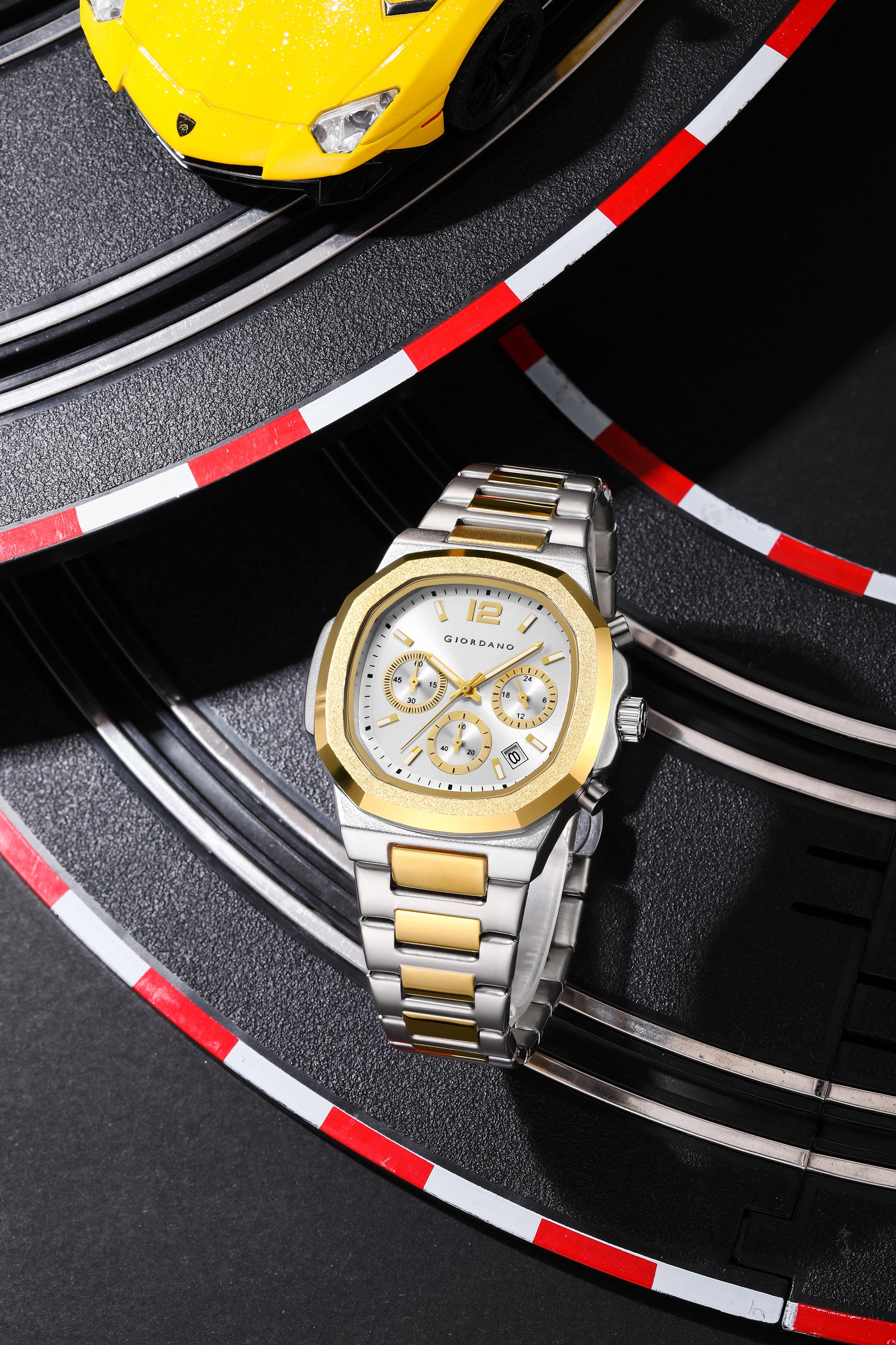 Giordano Modern Multifunctional Watch for Men with Octagonal dial , Date Display and stainless steel strap | GZ-50148-33