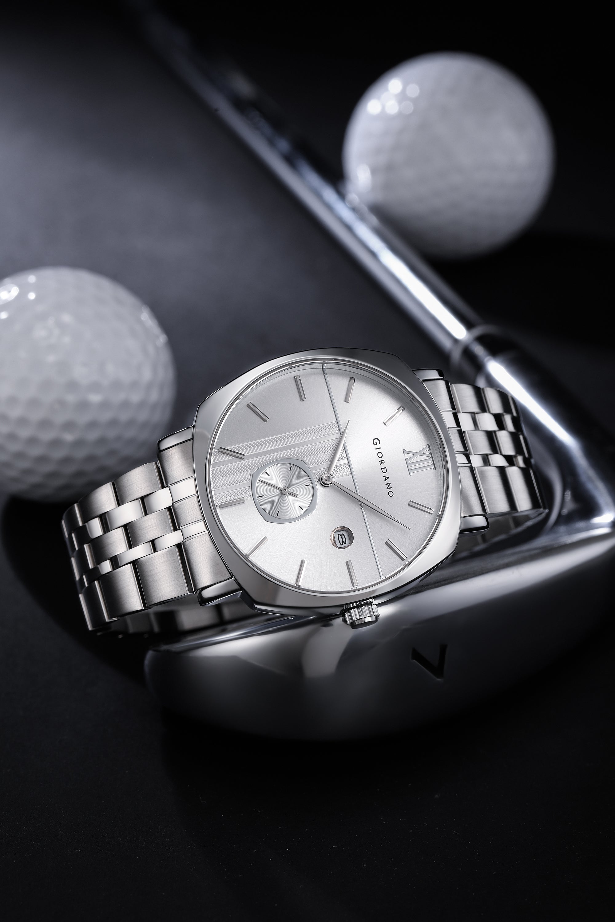 Giordano Analog Quartz Watch for Men with Silver Sunray Patterned Dial, Roman XII & Baton Hour Markers, Small Seconds Sub-Dial, Date Display and Silver Stainless Steel Strap - GZ-50192-11