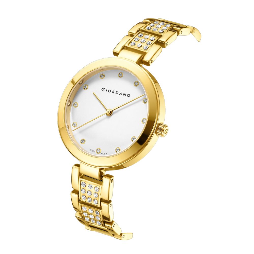 Giordano Eleganza Collection Analog Watch for Women with Crystal-Studded Strap & Diamond Indices - A2037-22