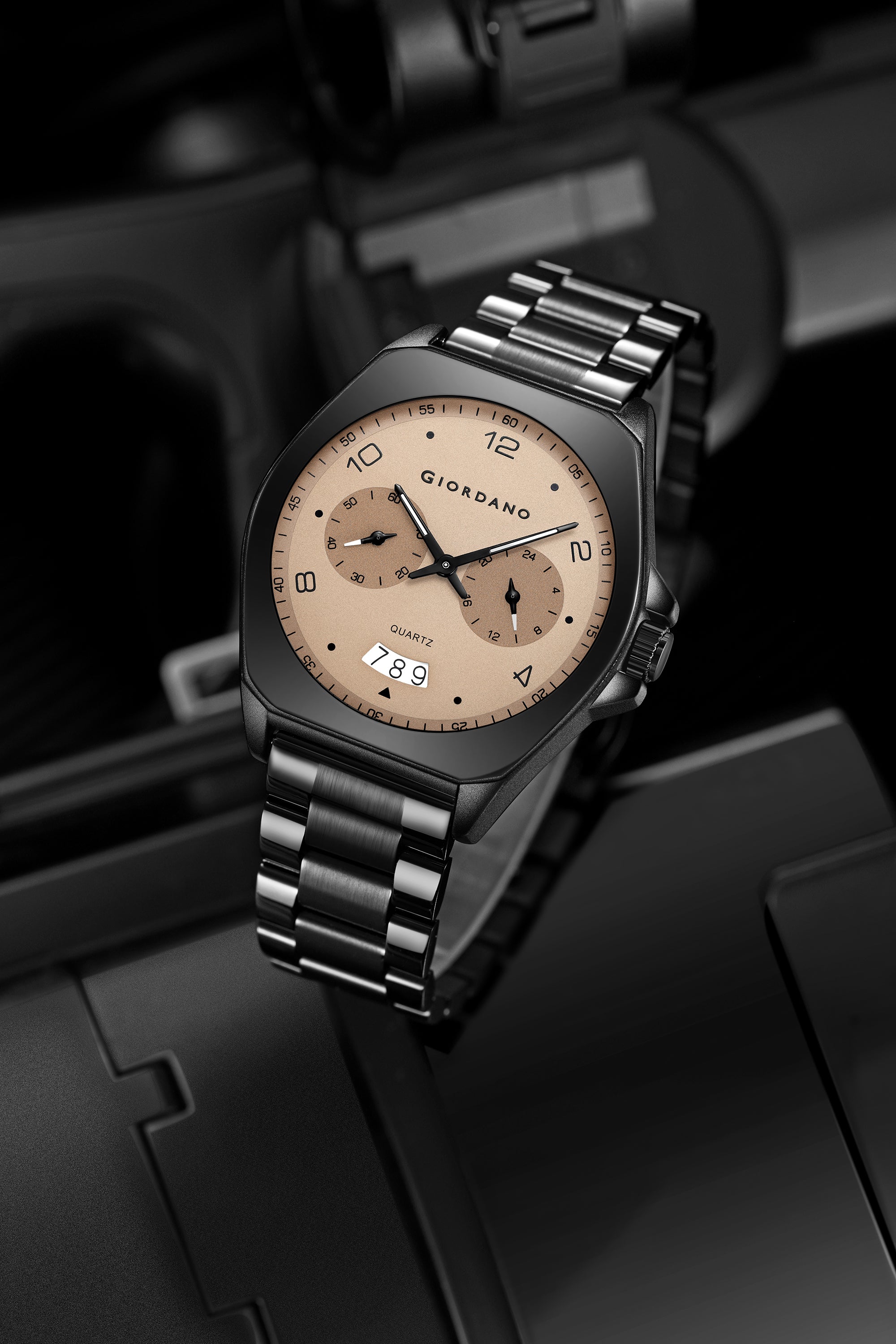 Giordano Elegant Analog Quartz Watch for Men with Multi-Function Hexagonal Dial, Date Display and Stainless Steel Strap - GZ-50213-22