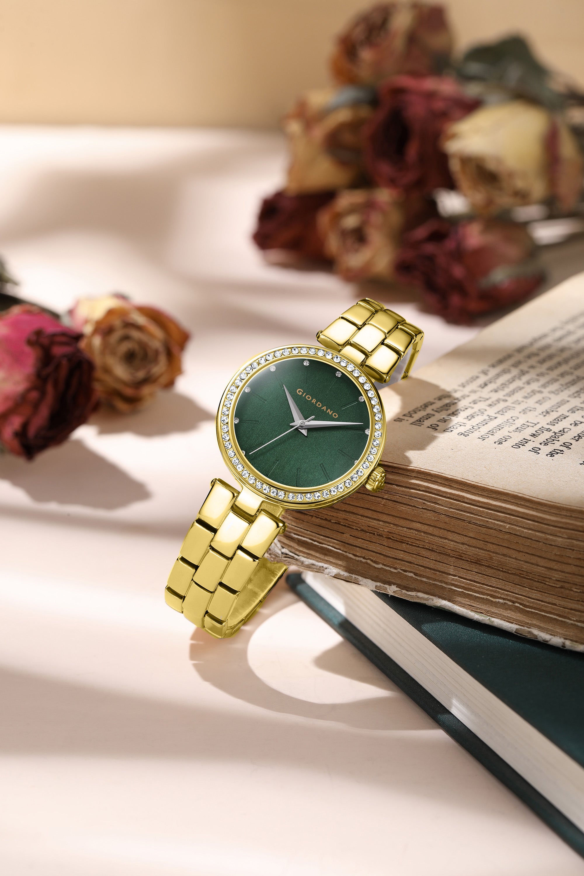 Giordano Analog Watch for Women with Diamond Studded Case and Metal Strap | A2079-66
