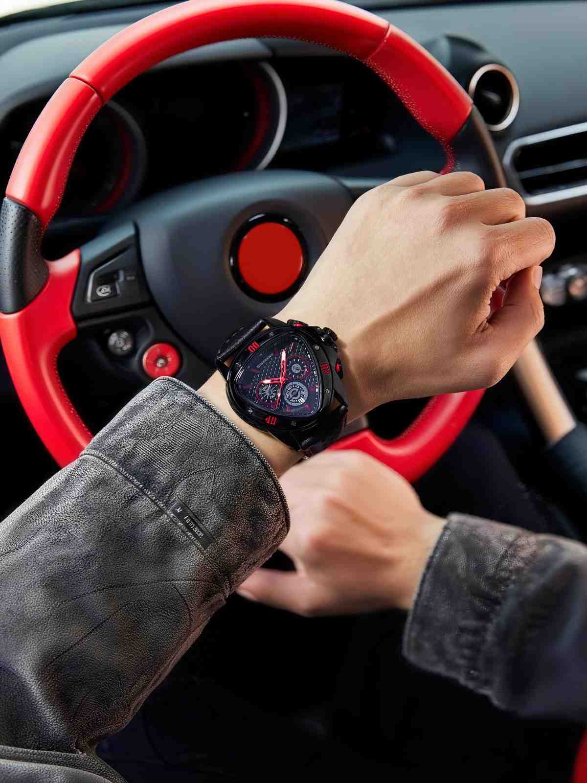 Giordano Multi Function Watch For Men -Unique Triangle Dial, Dual-Date Display With Leather Strap GZ-50132-03