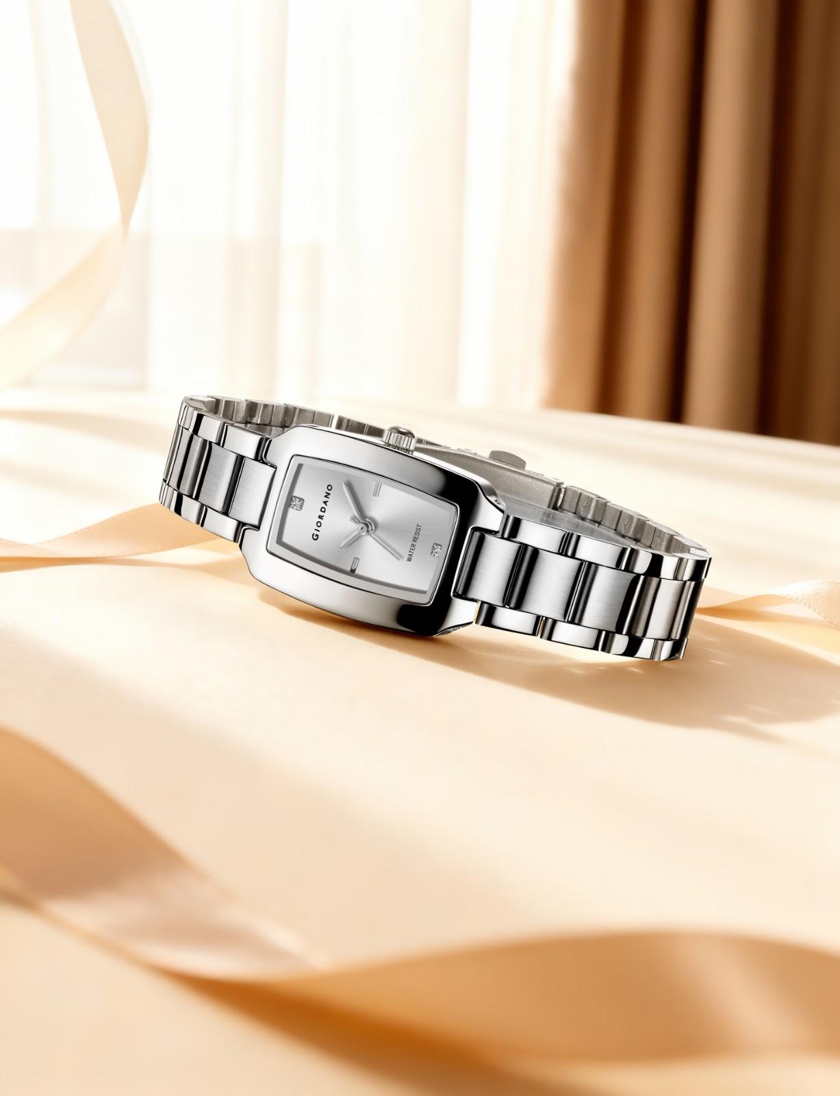 Giordano Analog Watch for Women – Rectangular Dial, Stainless Steel Strap, Crystal Accent Markers, Elegant Wristwatch - GZ-60140-11