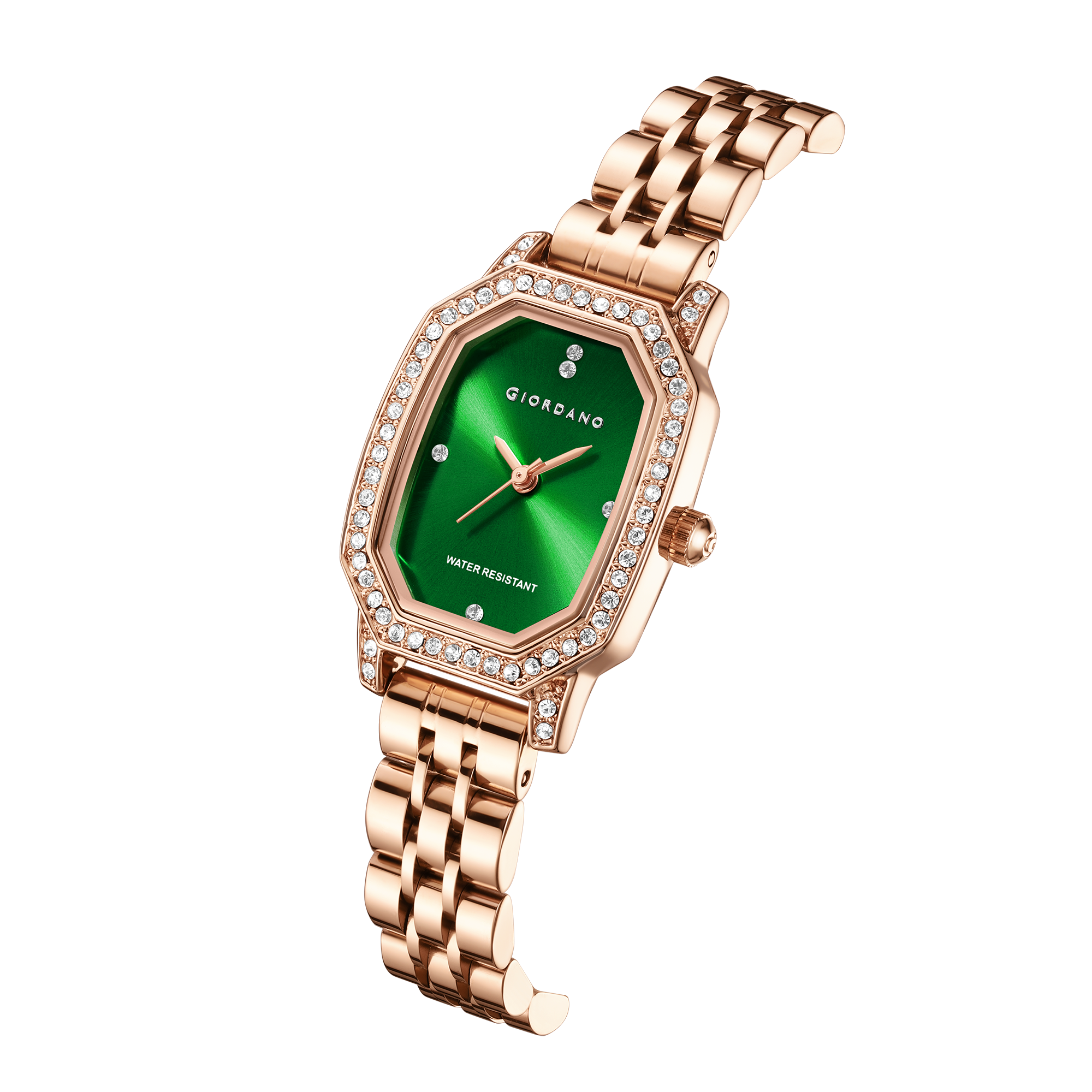 Giordano Elegant Analog Watch for Women – Classic octagonal Dial, diamond bezel and rose gold stainless steel strap | GZ-60114-33