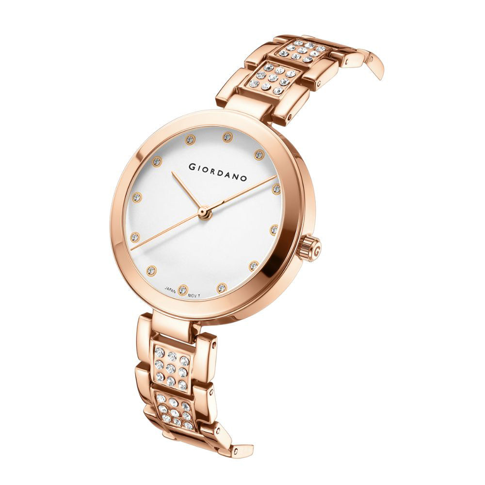 Giordano Eleganza Collection Analog Watch for Women with Crystal-Studded Strap & Diamond Indices - A2037-33