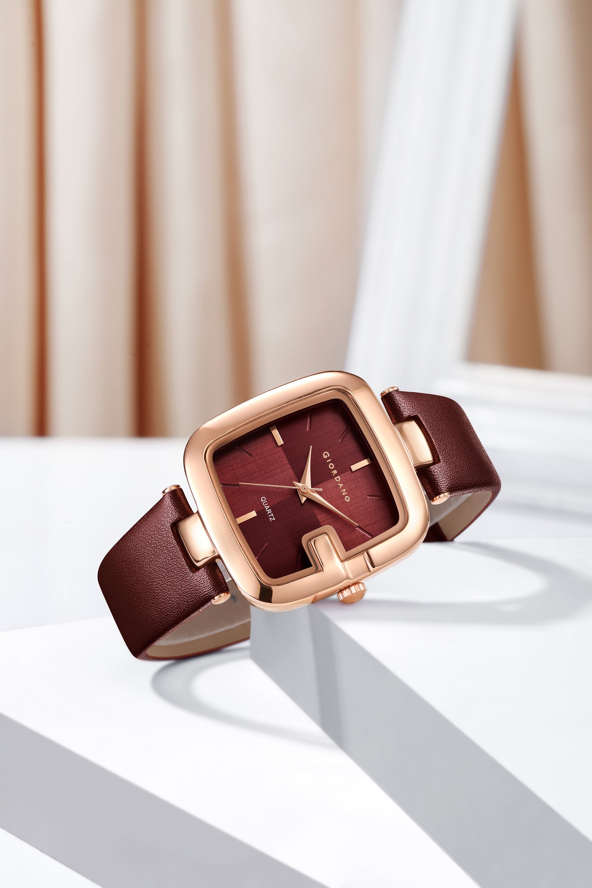Giordano Monogram Watch for Women Square Dial with Leather Strap Fashionable Design, Water Resistant Quartz Analog – Perfect for Casual & Office Wear GZ-60089-04