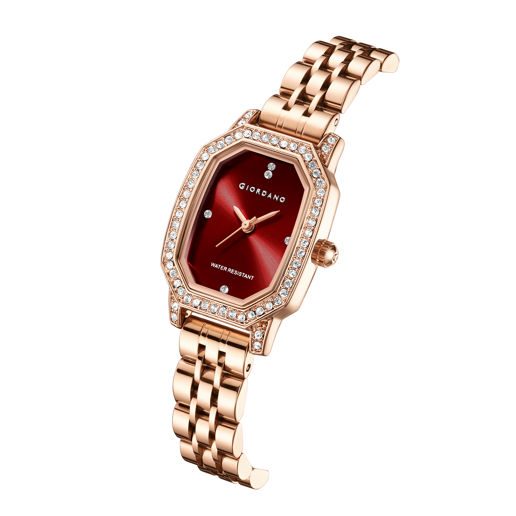 Giordano Elegant Analog Watch for Women – Classic octagonal Dial, diamond bezel and rose gold stainless steel strap | GZ-60114-11