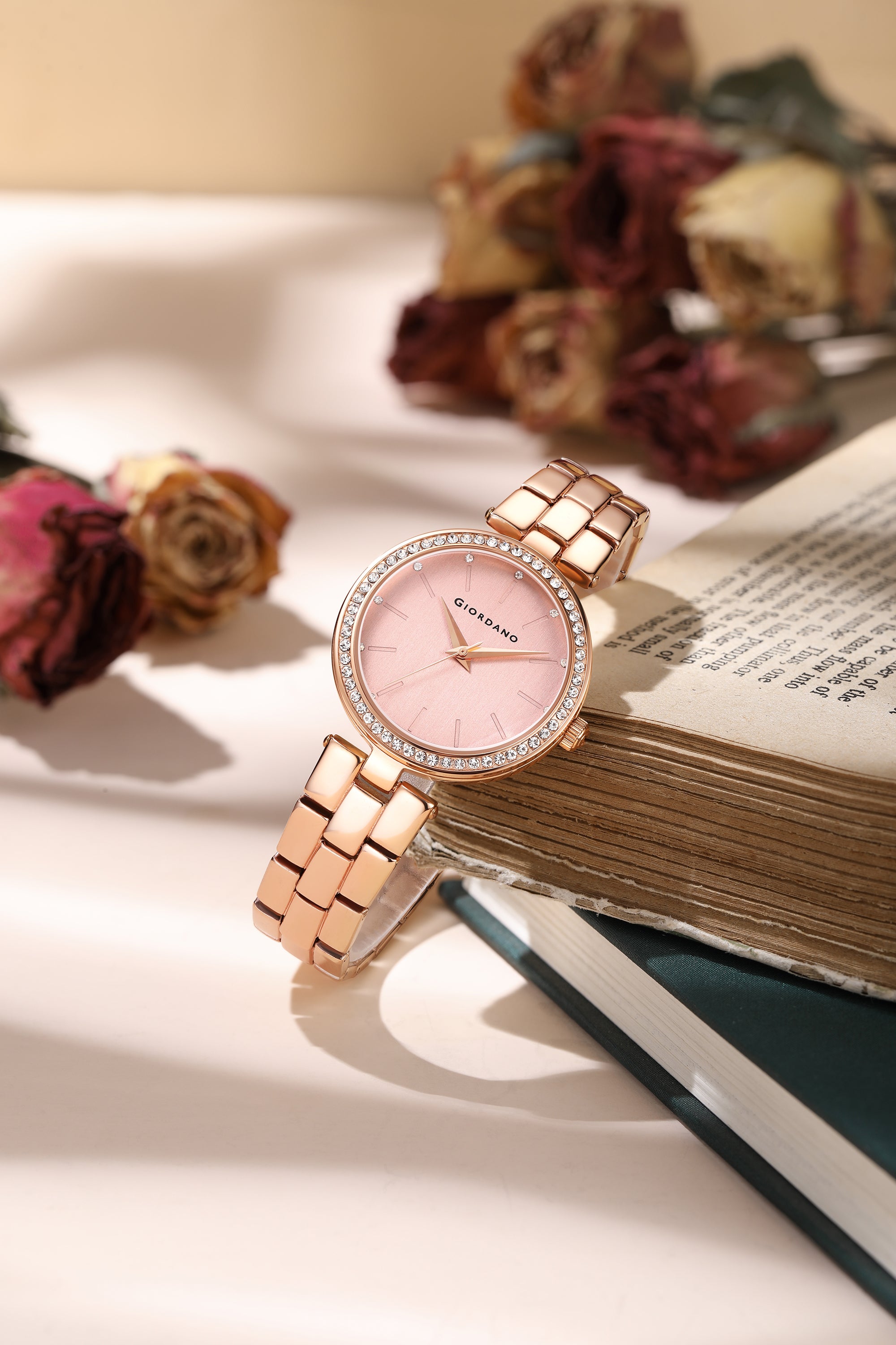 Giordano Analog Watch for Women with Diamond Studded Case and Metal Strap | A2079-33