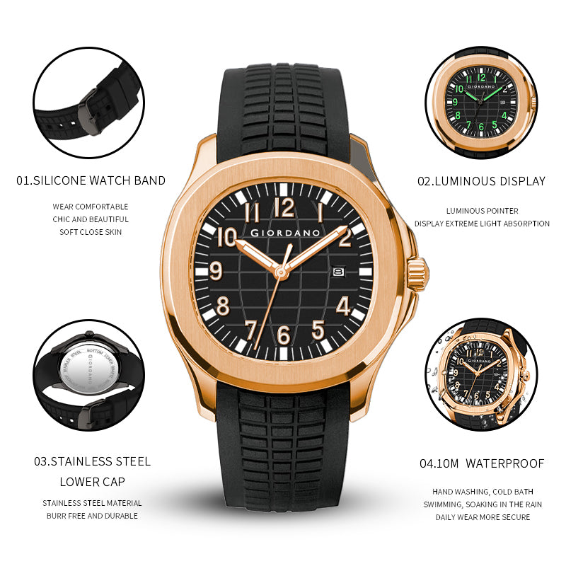 Giordano Modern Analog Watch with Textured dial and Sleek Silicon Strap for Men - GZ-50118-02