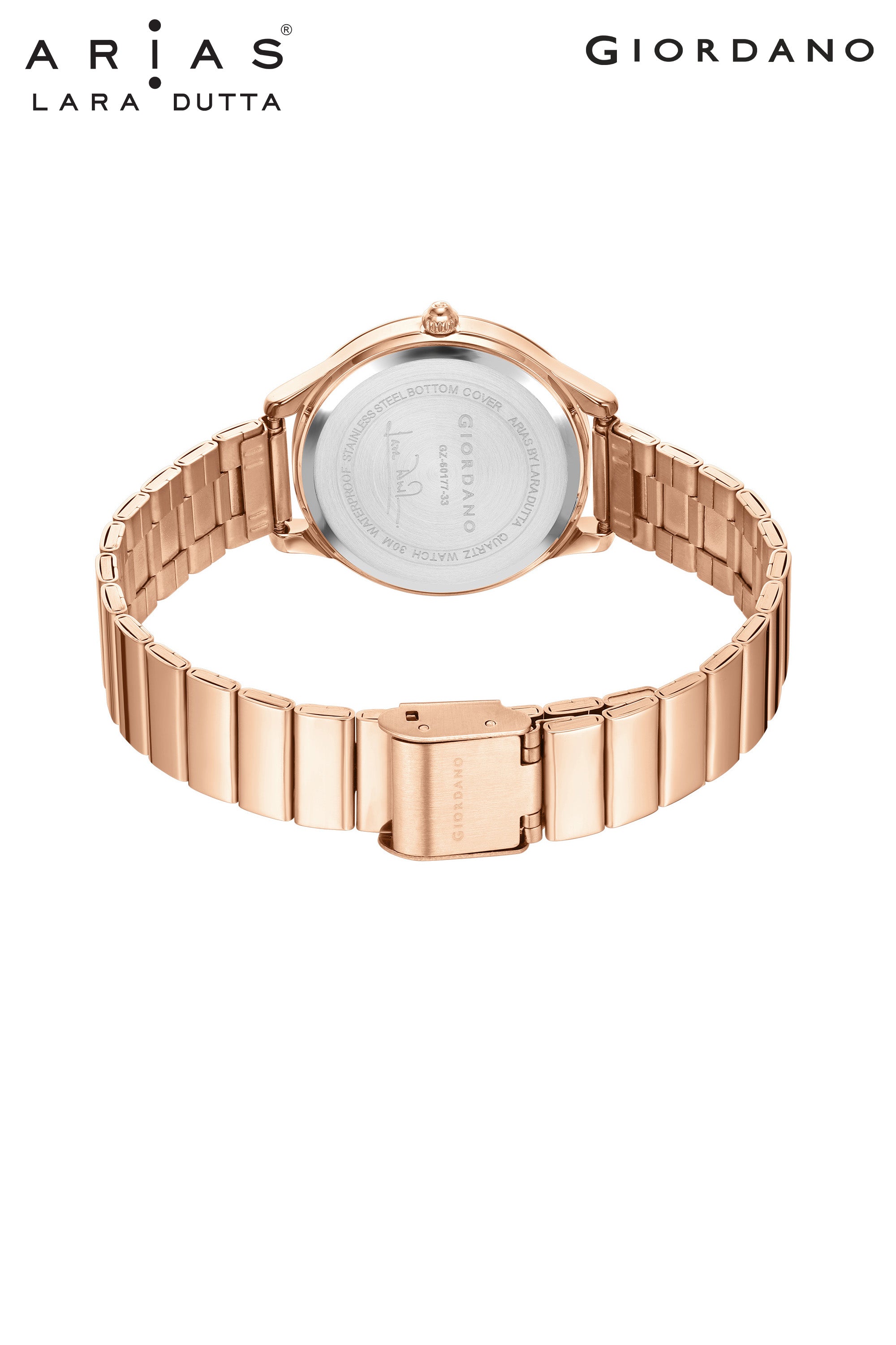 Giordano Arias Lara Dutta Signature Collection महिलाओं के लिए एनालॉग क्वार्ट्ज़ घड़ी जिसमें मदर-ऑफ-पर्ल कट ग्लास डायल, क्रिस्टल आवर मार्कर और स्टेनलेस स्टील ब्रेसलेट स्ट्रैप GZ-60177-33